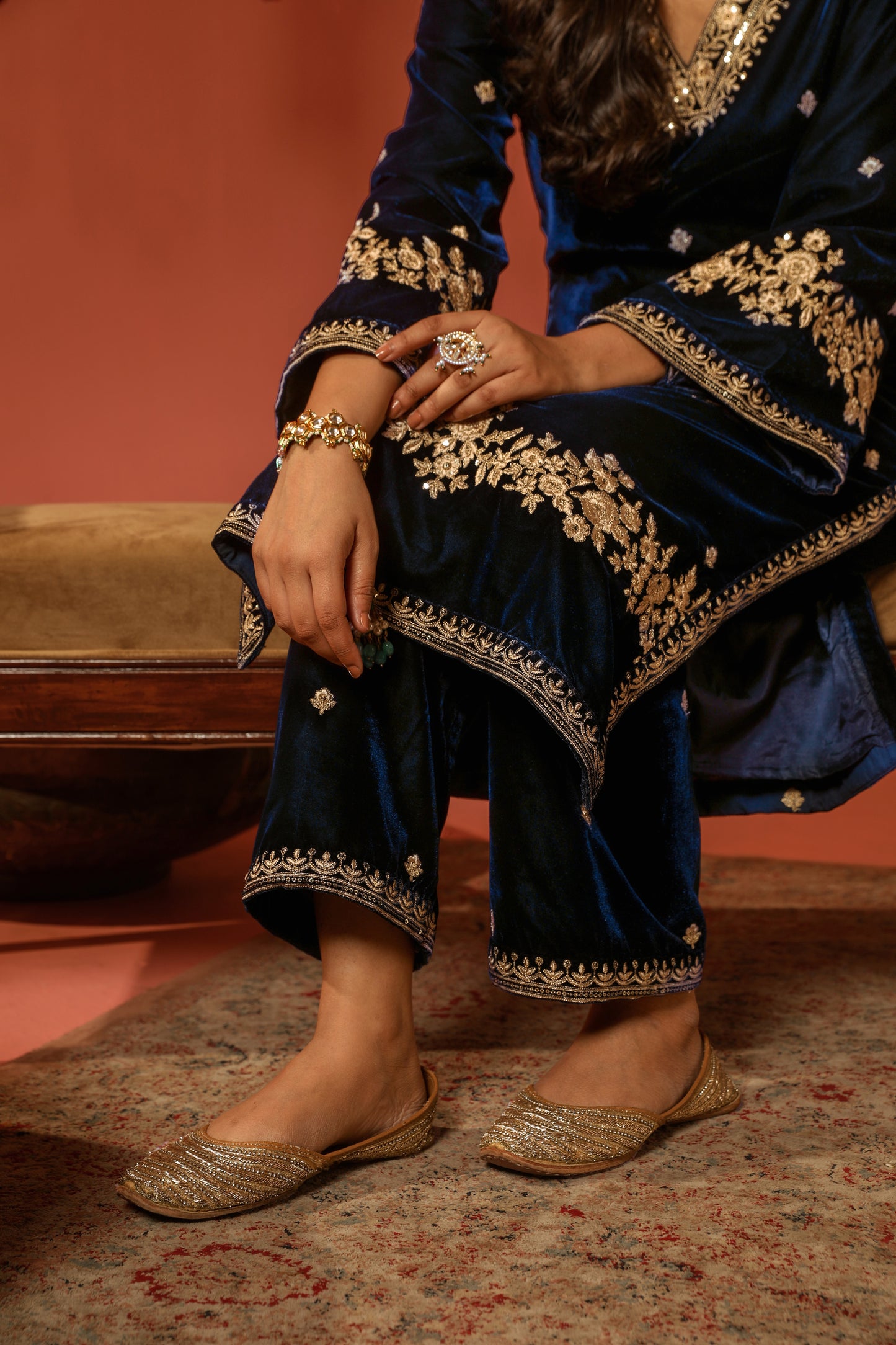 ROOHI - Velvet Blue Straight Suit Set