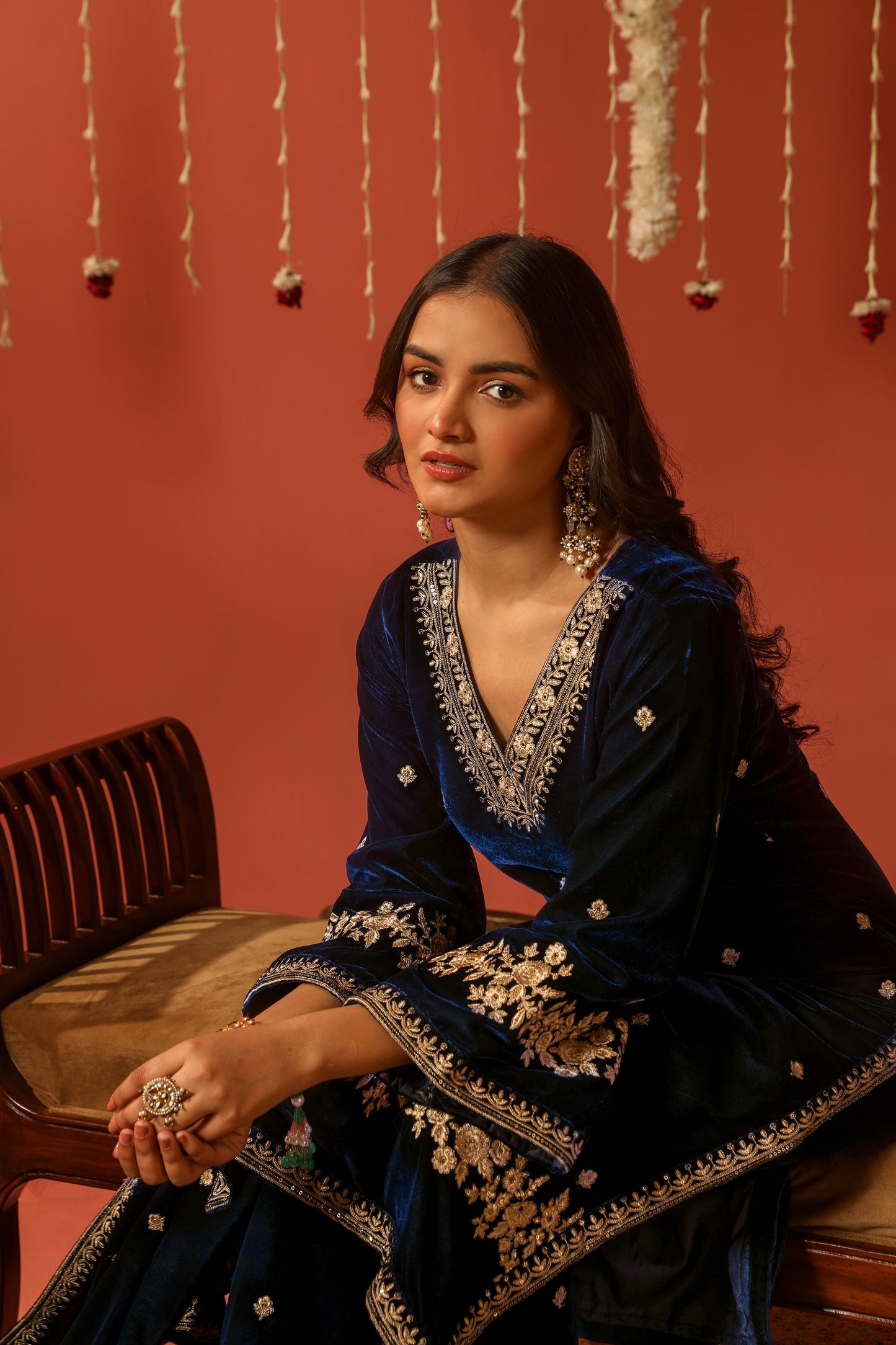 ROOHI - Velvet Blue Straight Suit Set