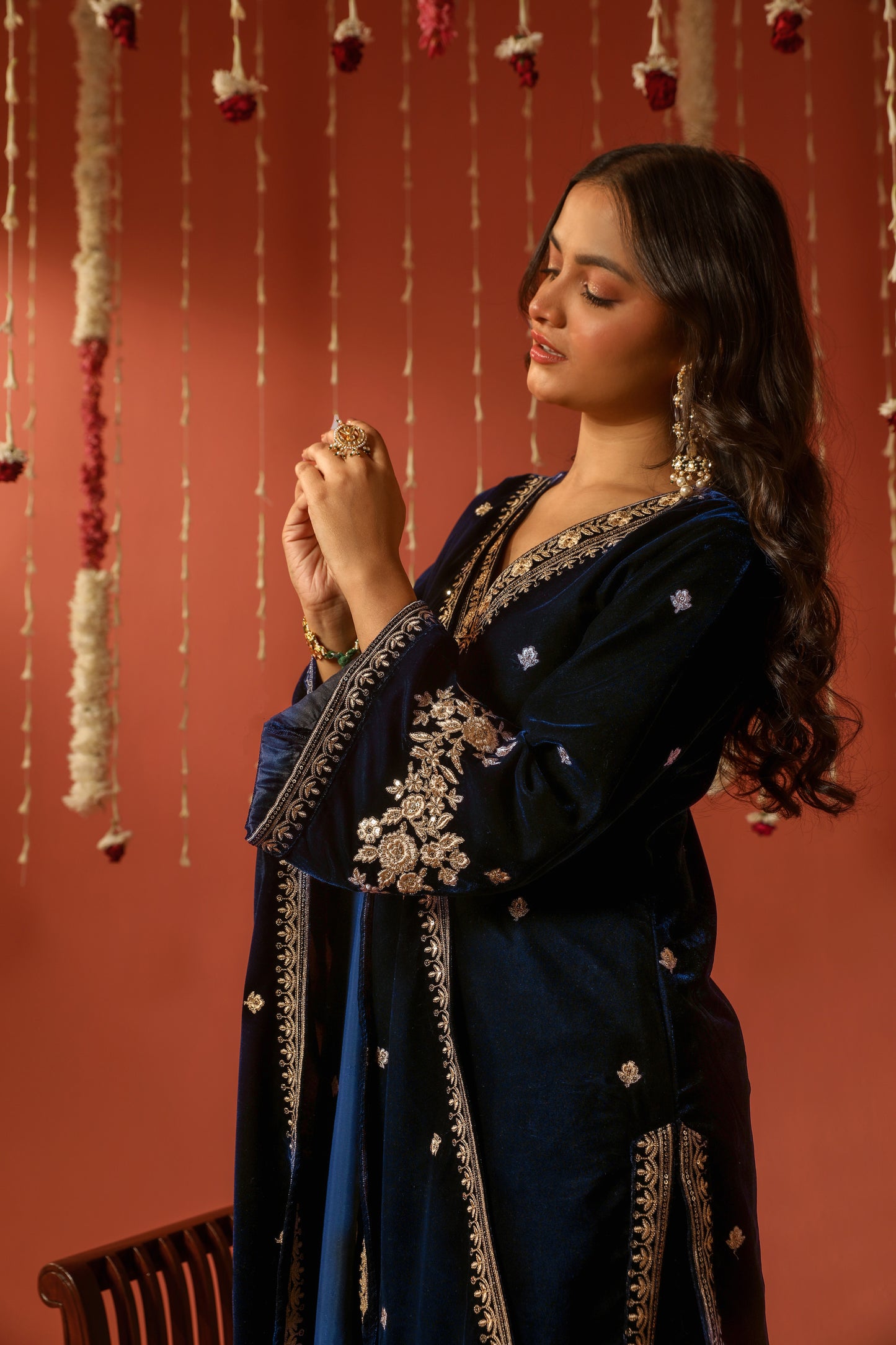 ROOHI - Velvet Blue Straight Suit Set