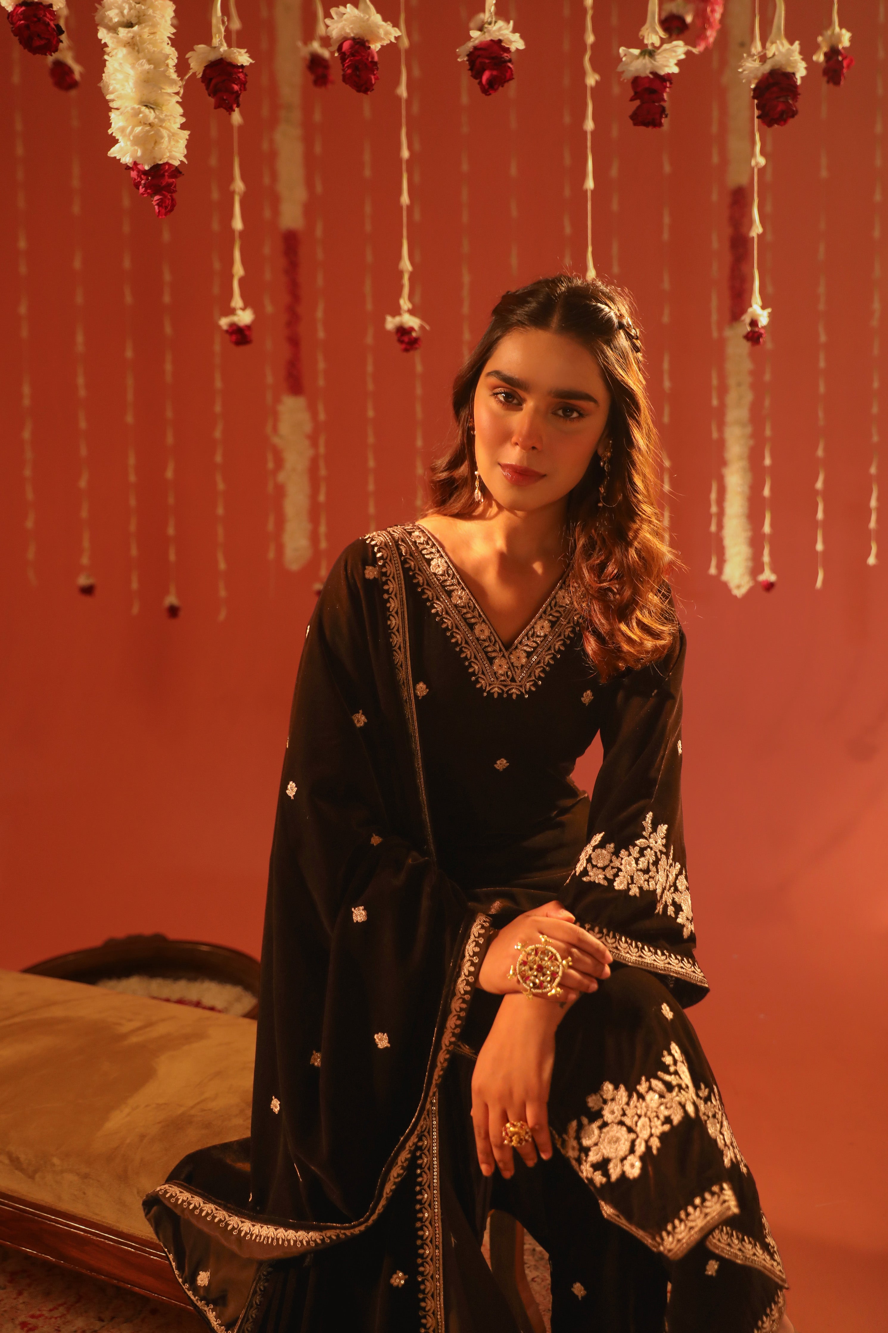 Shreya Lakhani in SWARA - Velvet Brown Straight Suit Set.