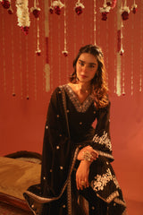 Shreya Lakhani in SWARA - Velvet Brown Straight Suit Set.