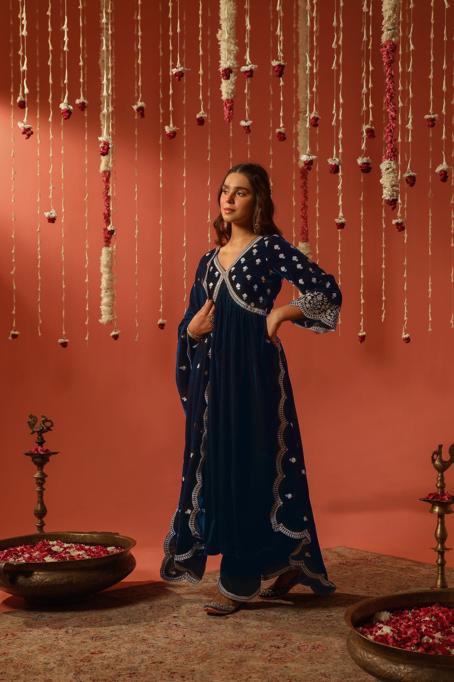 SUR - Velvet Blue Anarkali Set