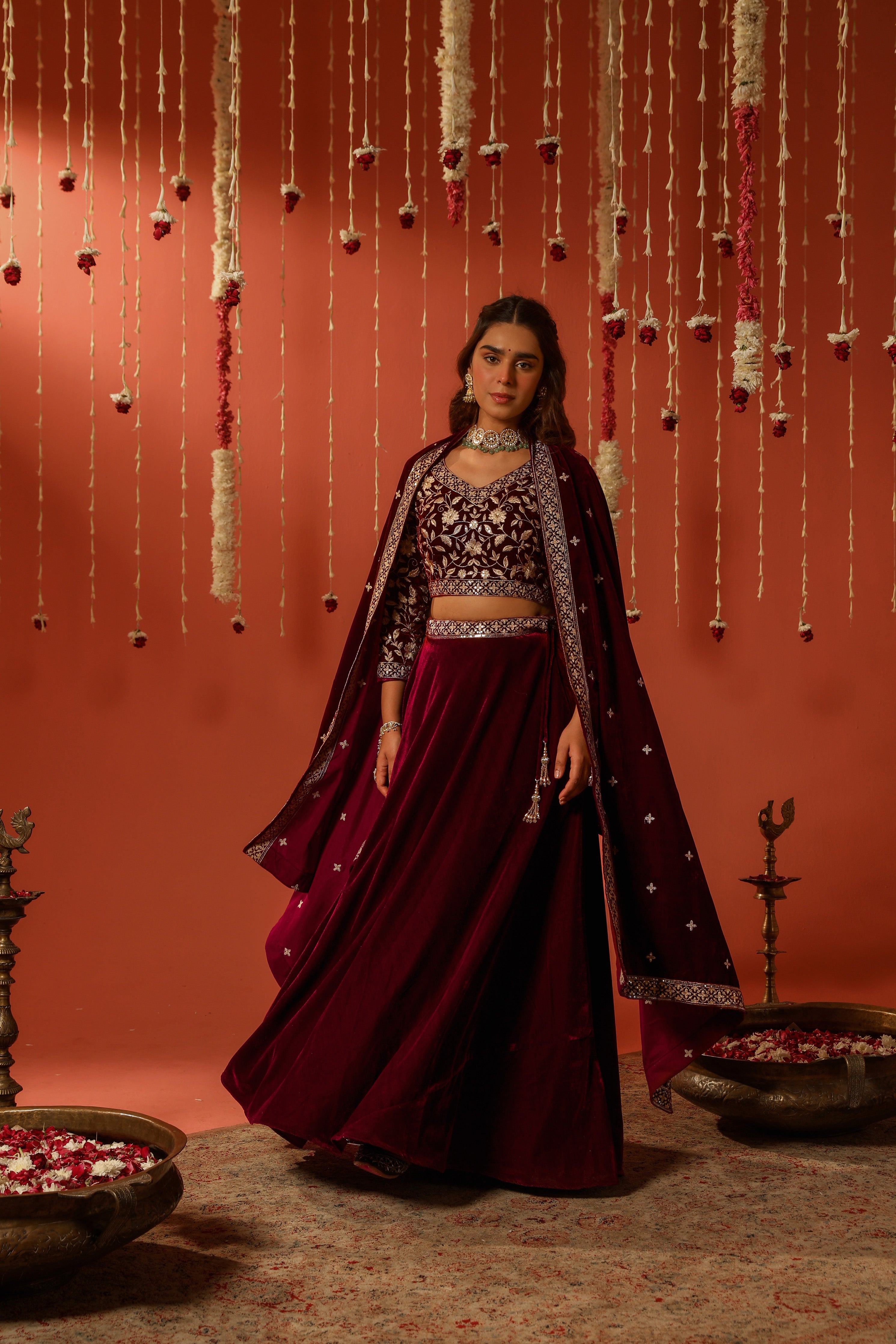 THUMRI - Velvet Maroon Lehenga Set