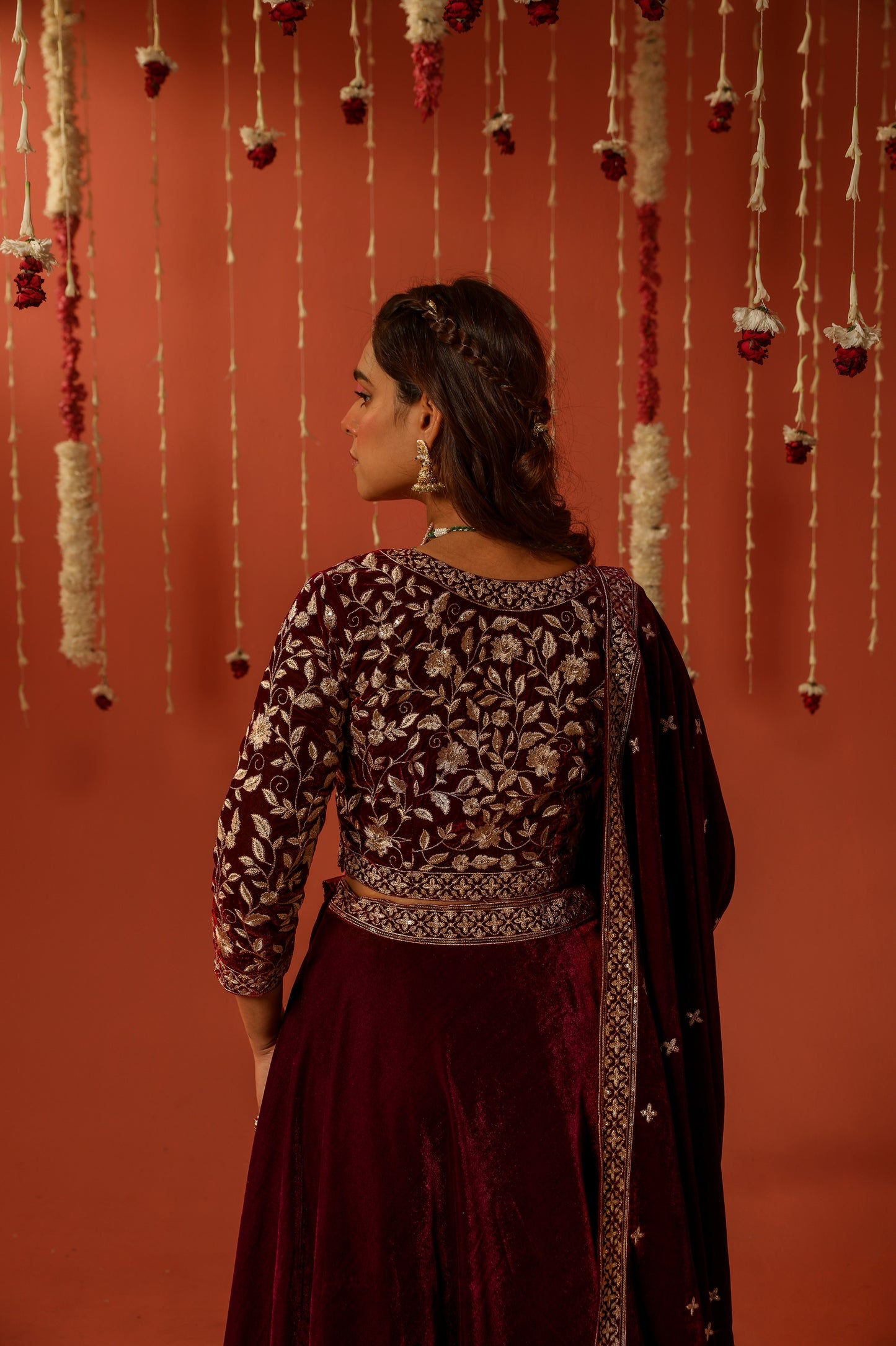 THUMRI - Velvet Maroon Lehenga Set