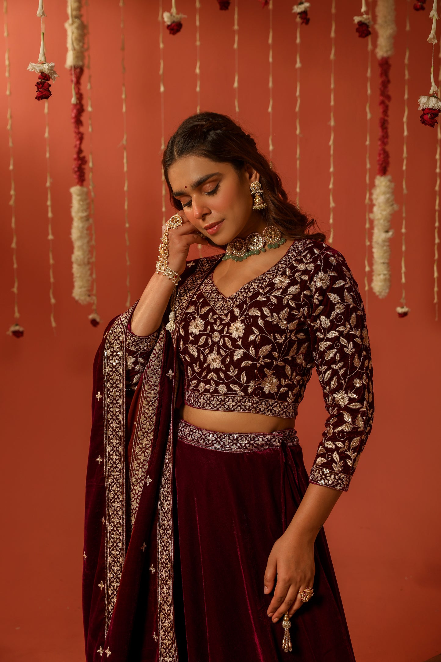 THUMRI - Velvet Maroon Lehenga Set