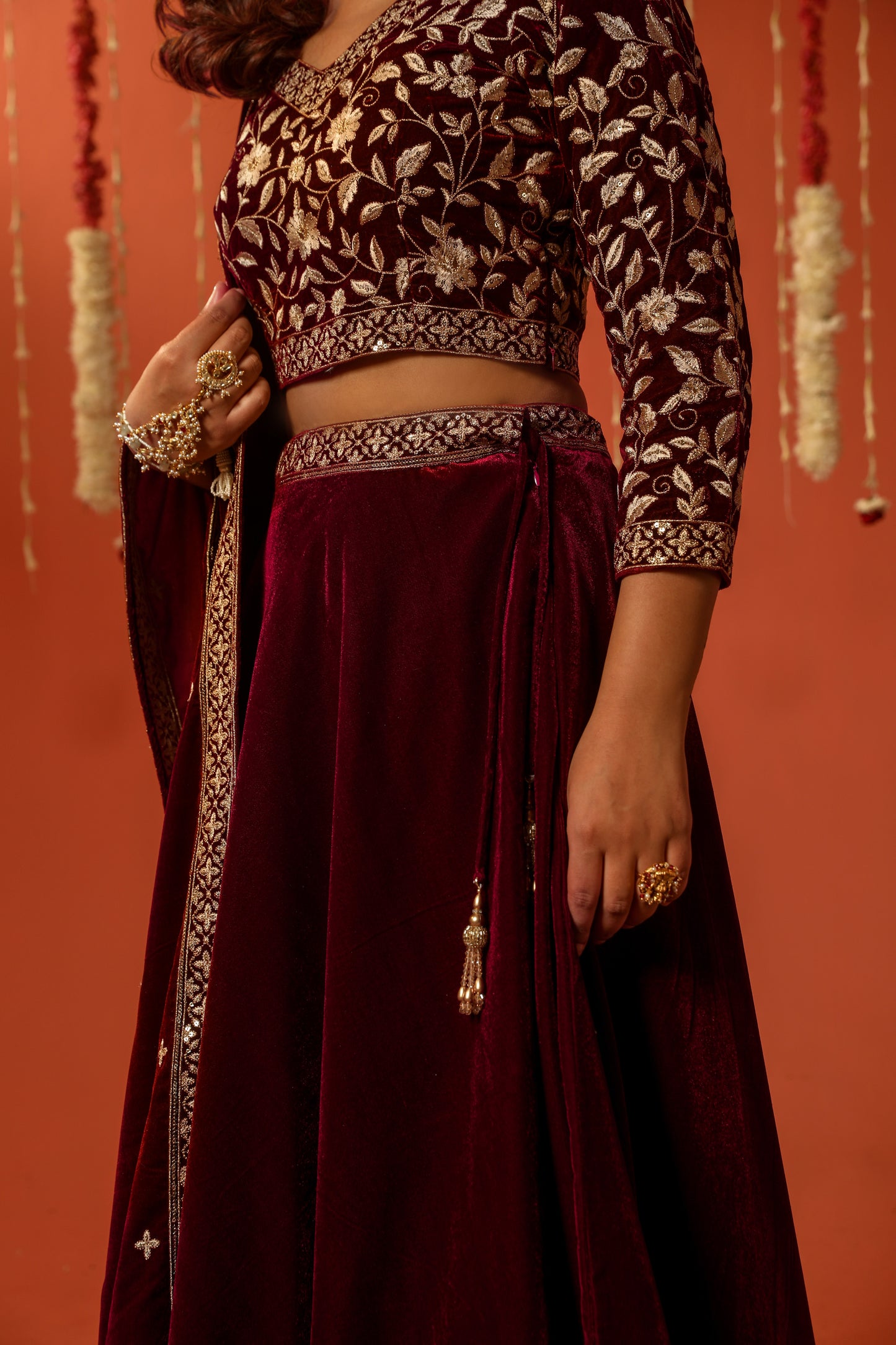 THUMRI - Velvet Maroon Lehenga Set