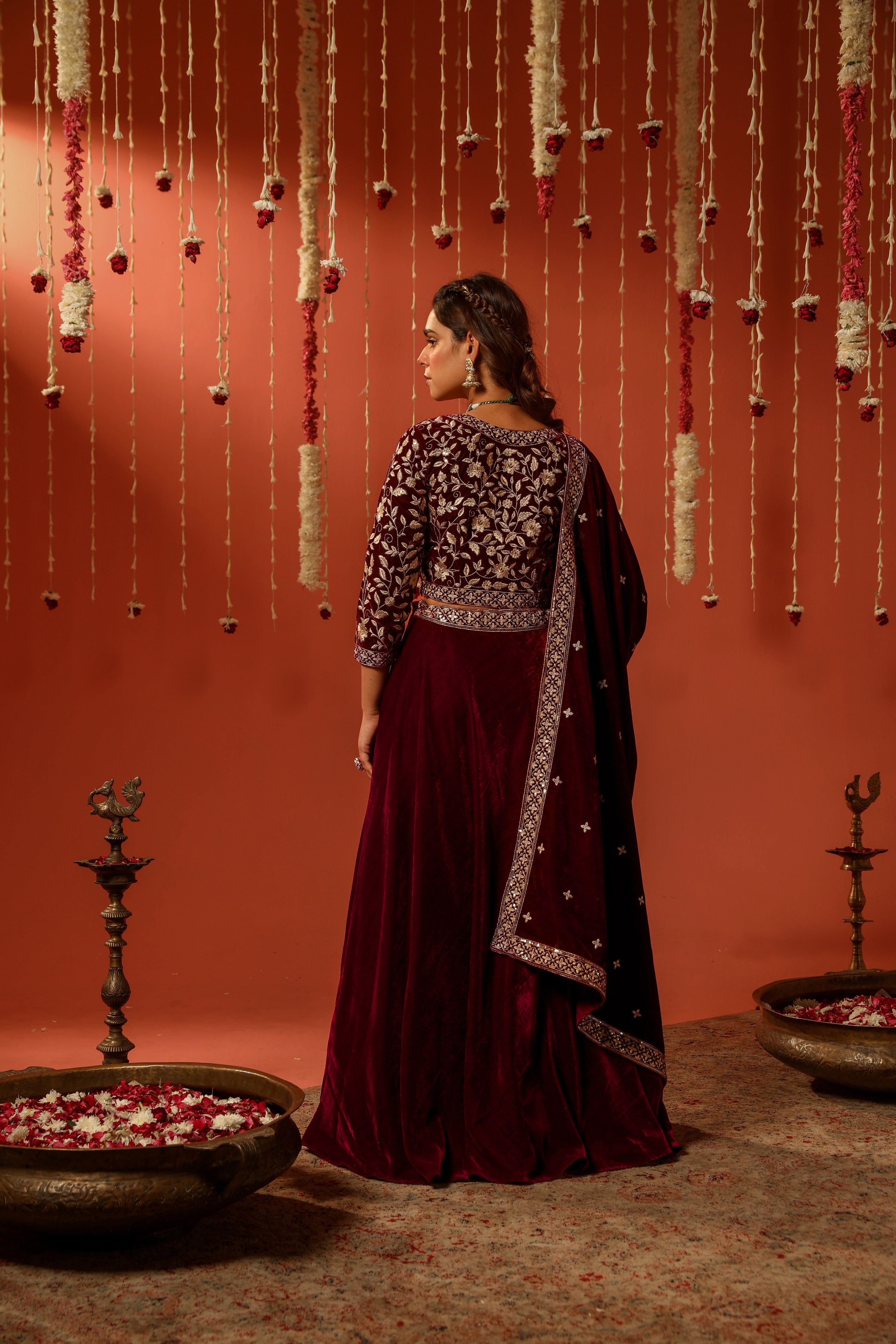 THUMRI - Velvet Maroon Lehenga Set
