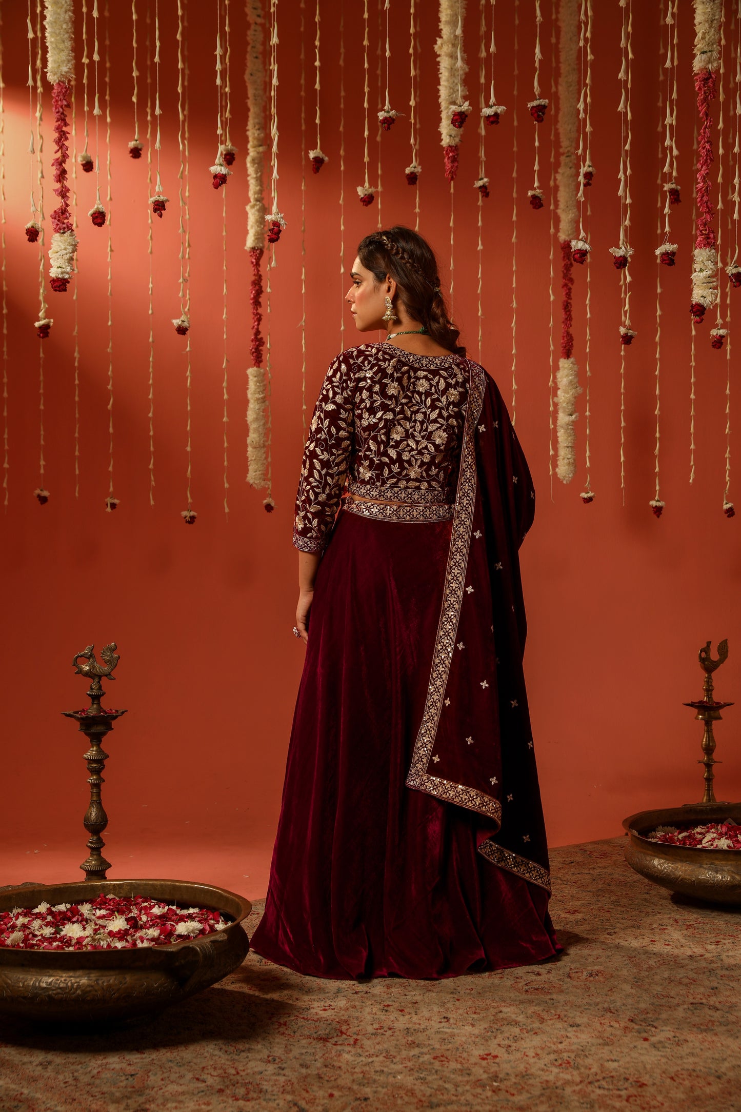 THUMRI - Velvet Maroon Lehenga Set