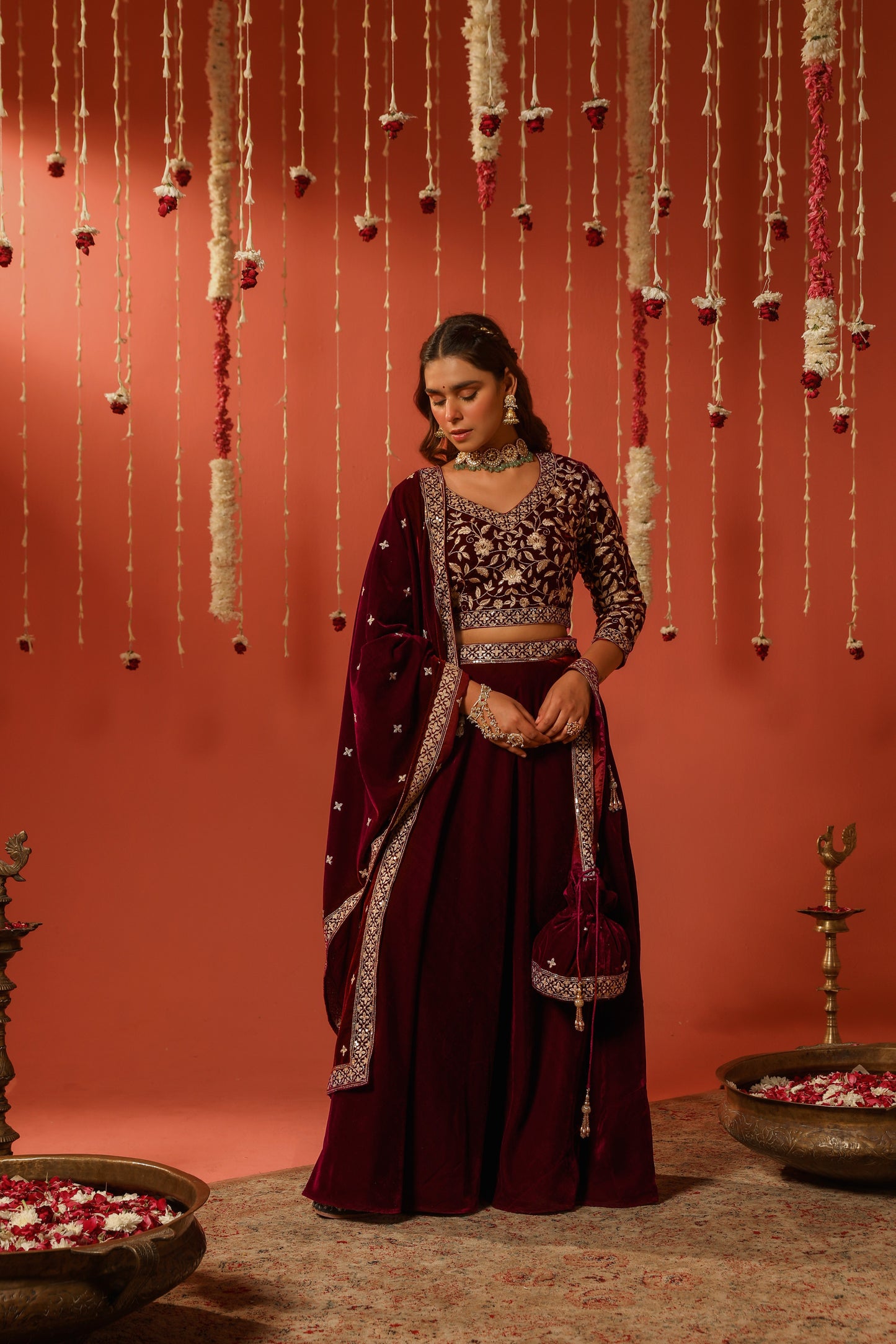 THUMRI - Velvet Maroon Lehenga Set