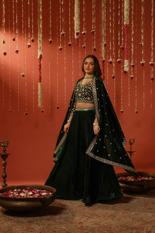 MANTARA - Velvet Green Lehenga Set