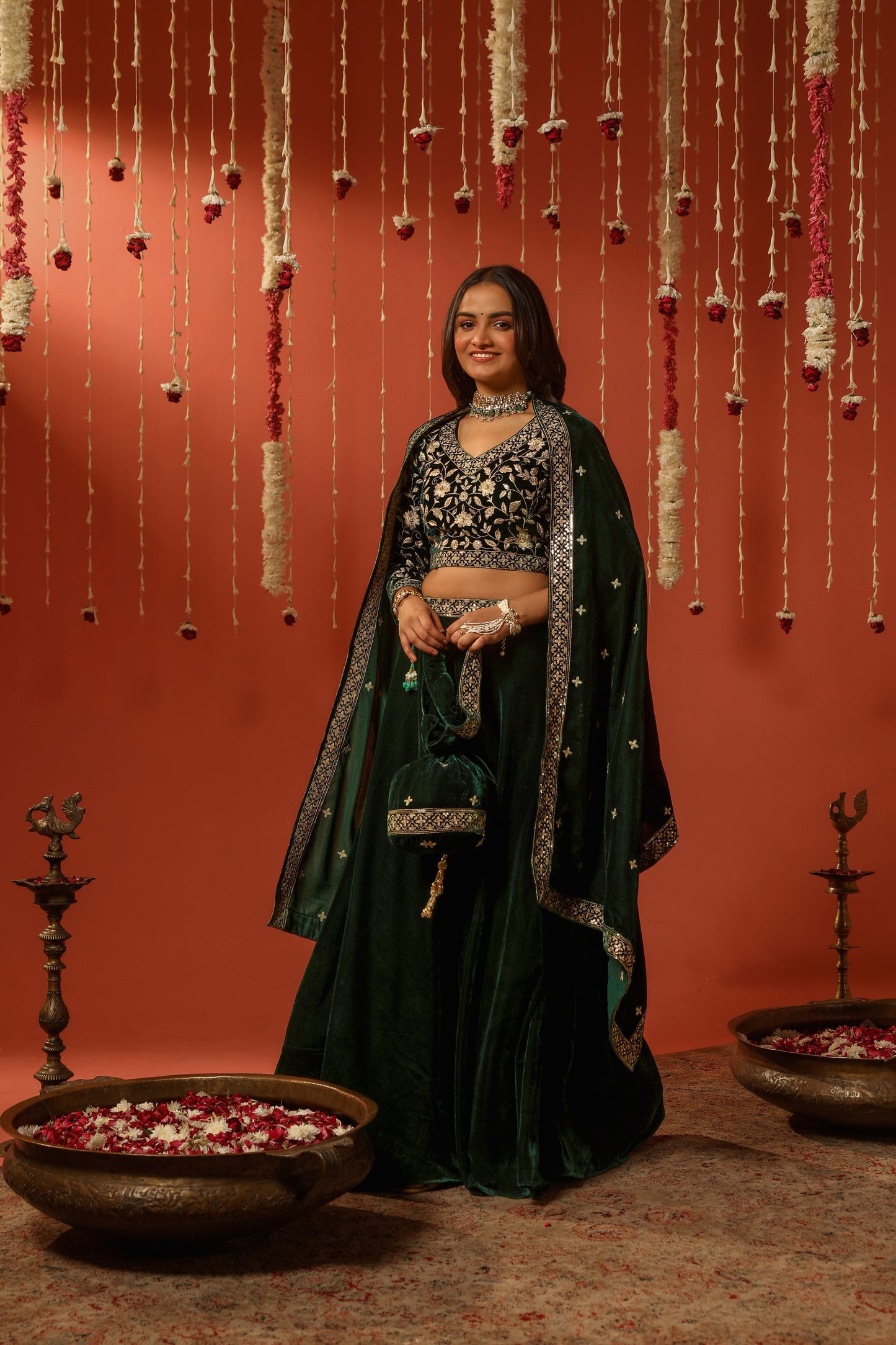 MANTARA - Velvet Green Lehenga Set