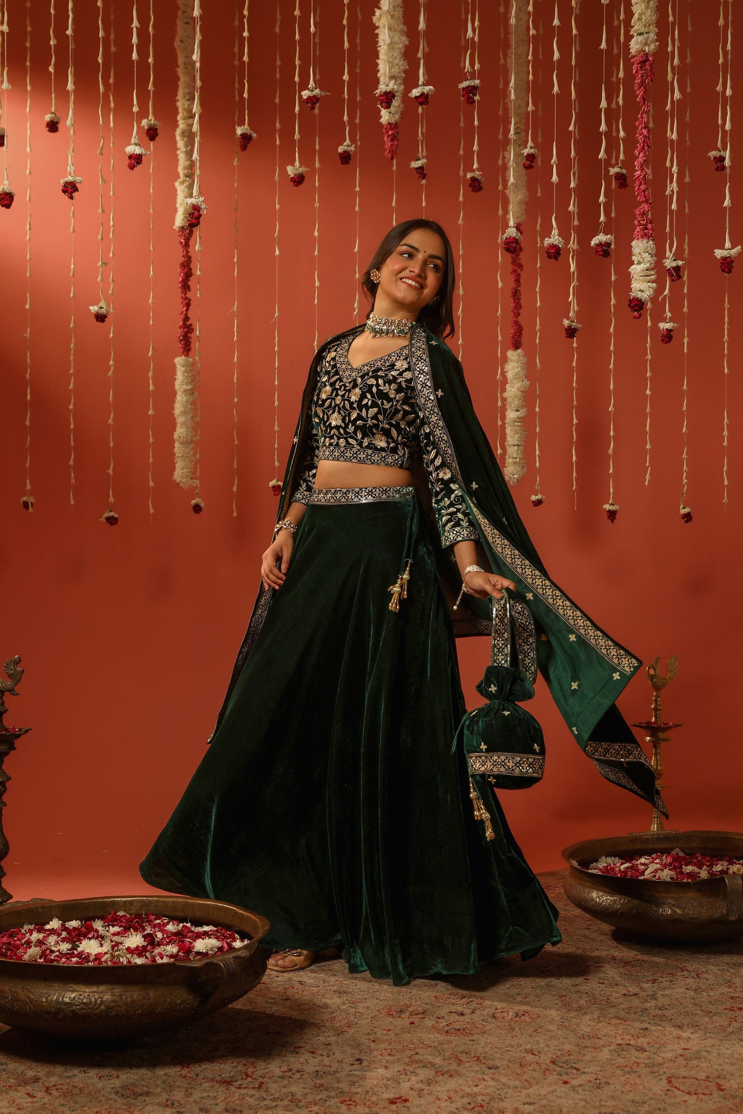 MANTARA - Velvet Green Lehenga Set