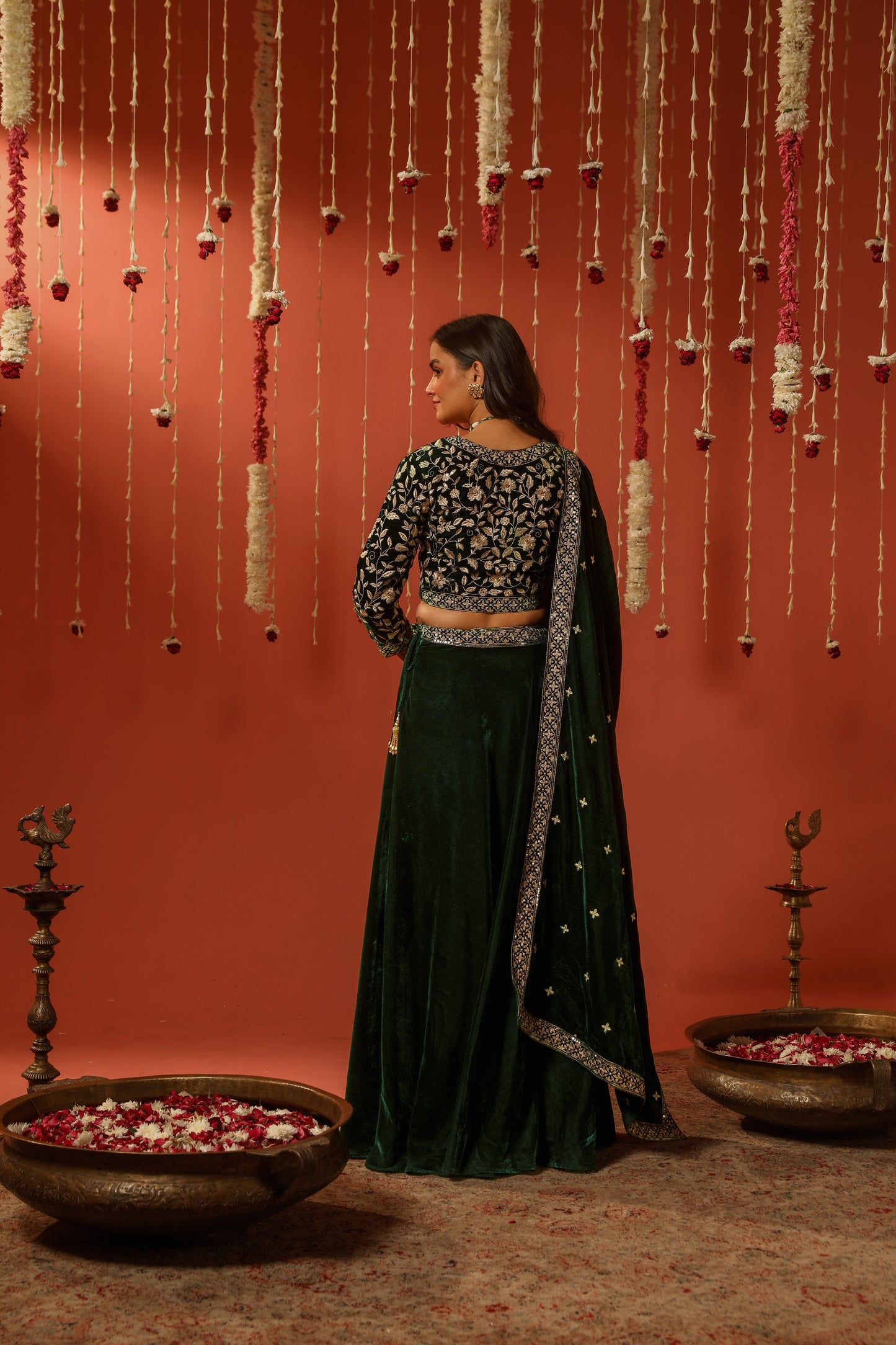 MANTARA - Velvet Green Lehenga Set