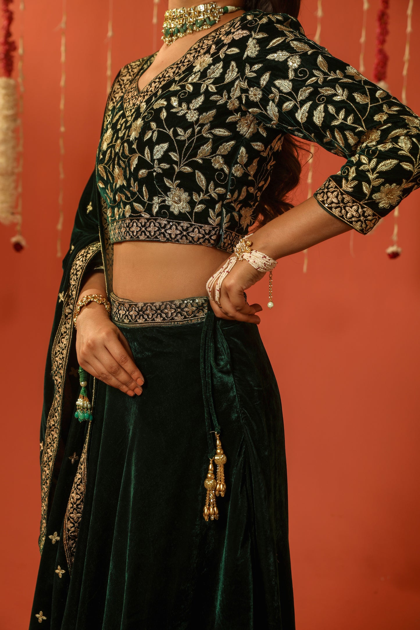 MANTARA - Velvet Green Lehenga Set