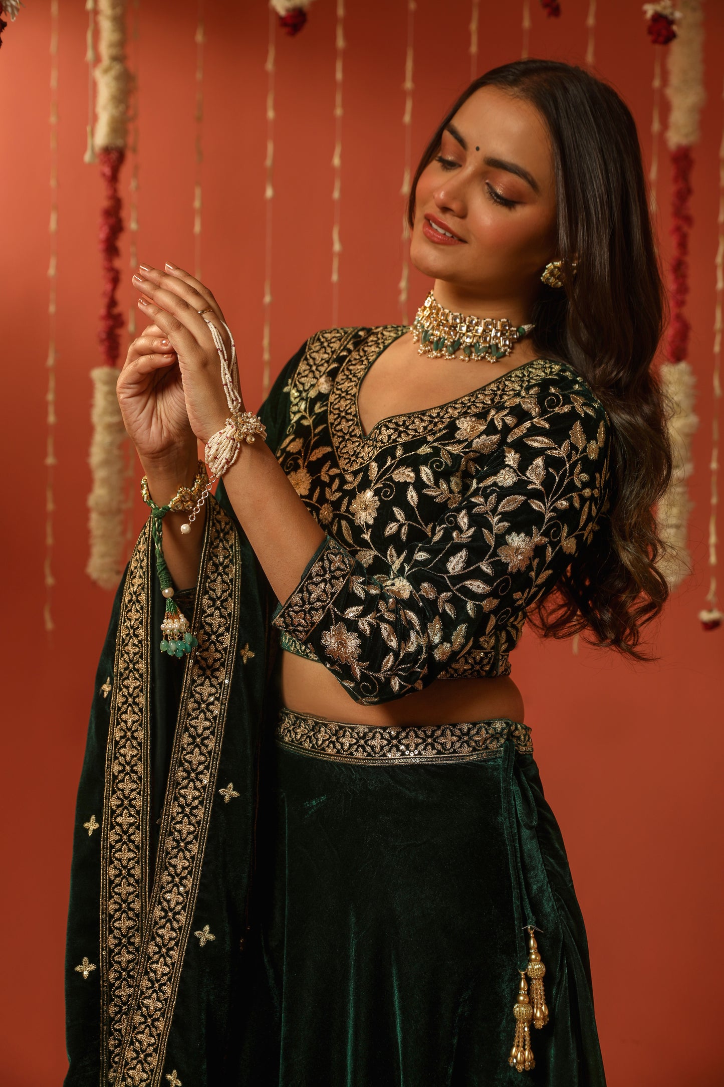 MANTARA - Velvet Green Lehenga Set