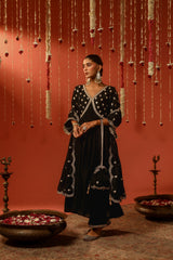 Sania Chadha in MUKHDA - Velvet Black Anarkali Set