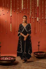 Sania Chadha in MUKHDA - Velvet Black Anarkali Set