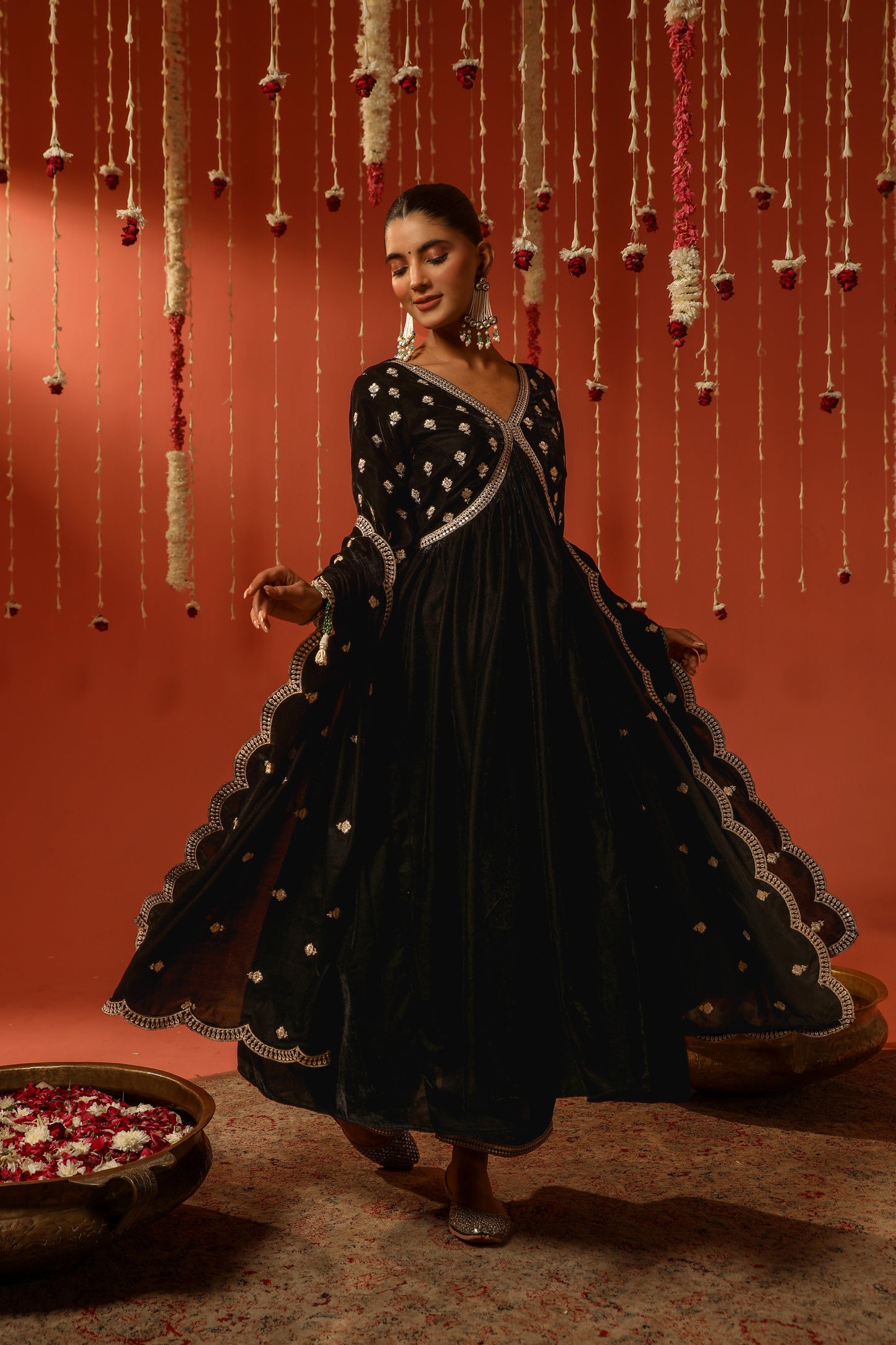 MUKHDA - Velvet Black Anarkali Set