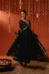 Sania Chadha in MUKHDA - Velvet Black Anarkali Set