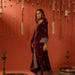 SAAZ - Velvet Maroon Straight Suit Set.