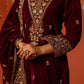 SAAZ - Velvet Maroon Straight Suit Set.