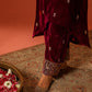 SAAZ - Velvet Maroon Straight Suit Set.