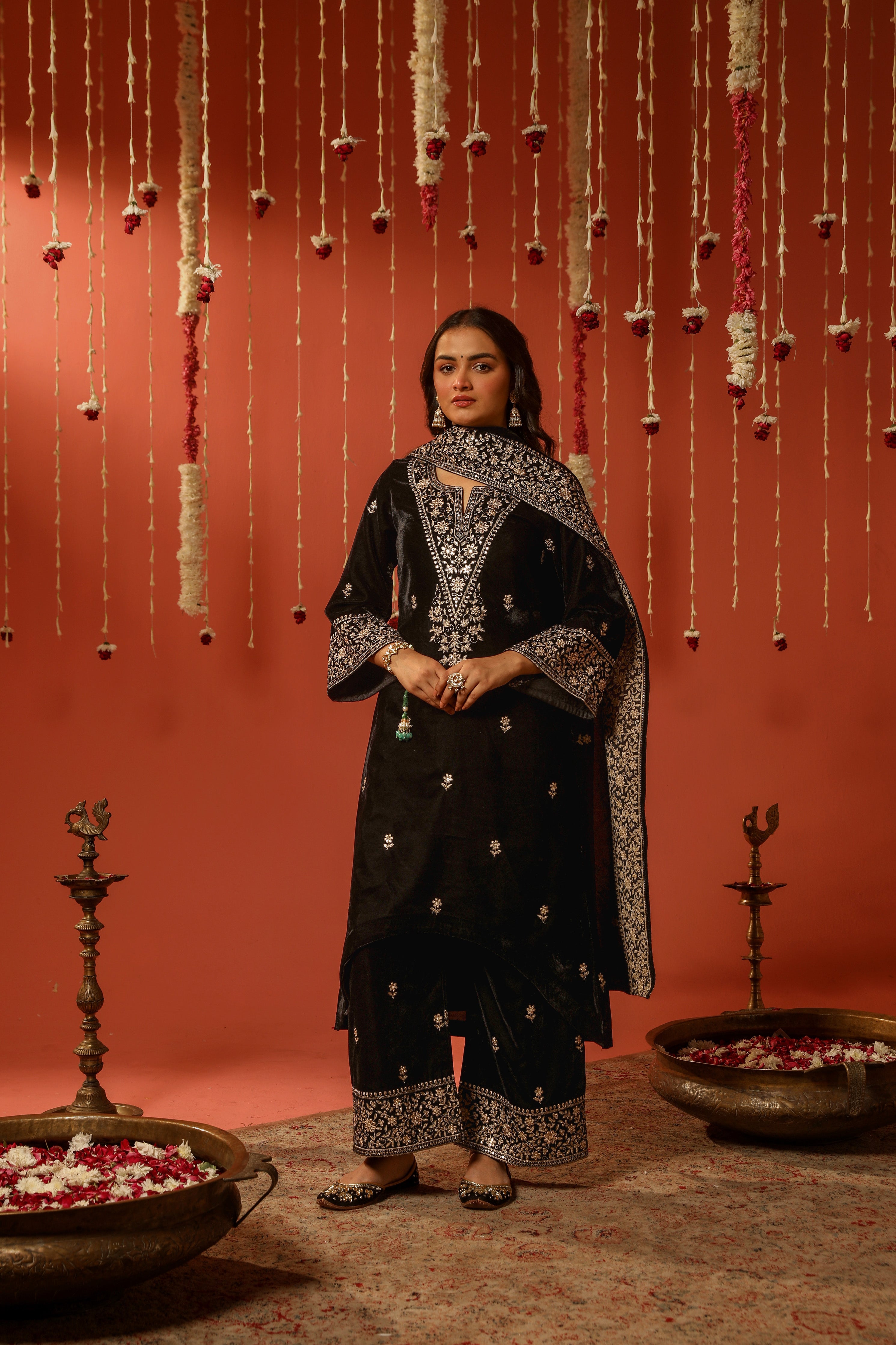A in RAAG - Velvet Black Straight Suit Set