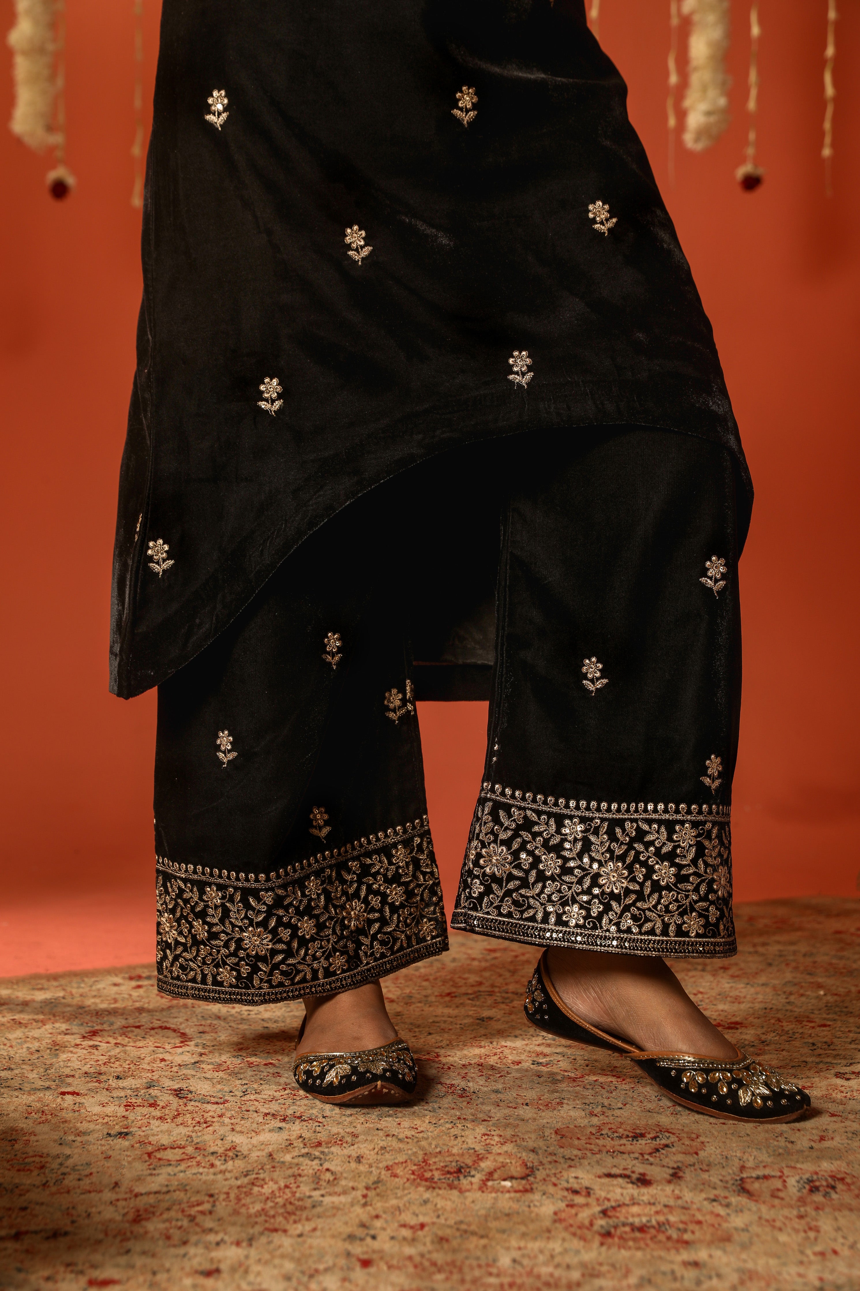 A in RAAG - Velvet Black Straight Suit Set
