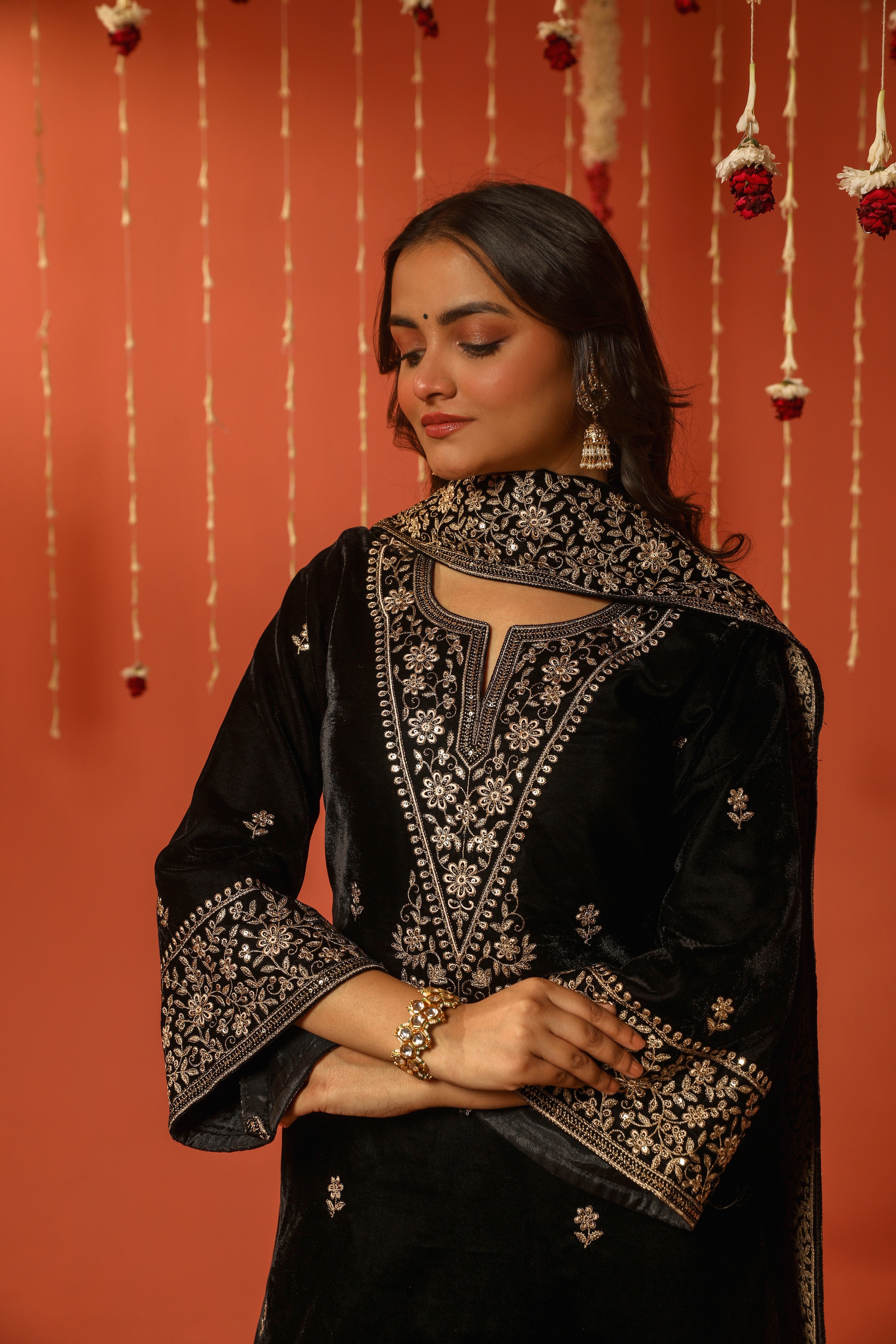 A in RAAG - Velvet Black Straight Suit Set