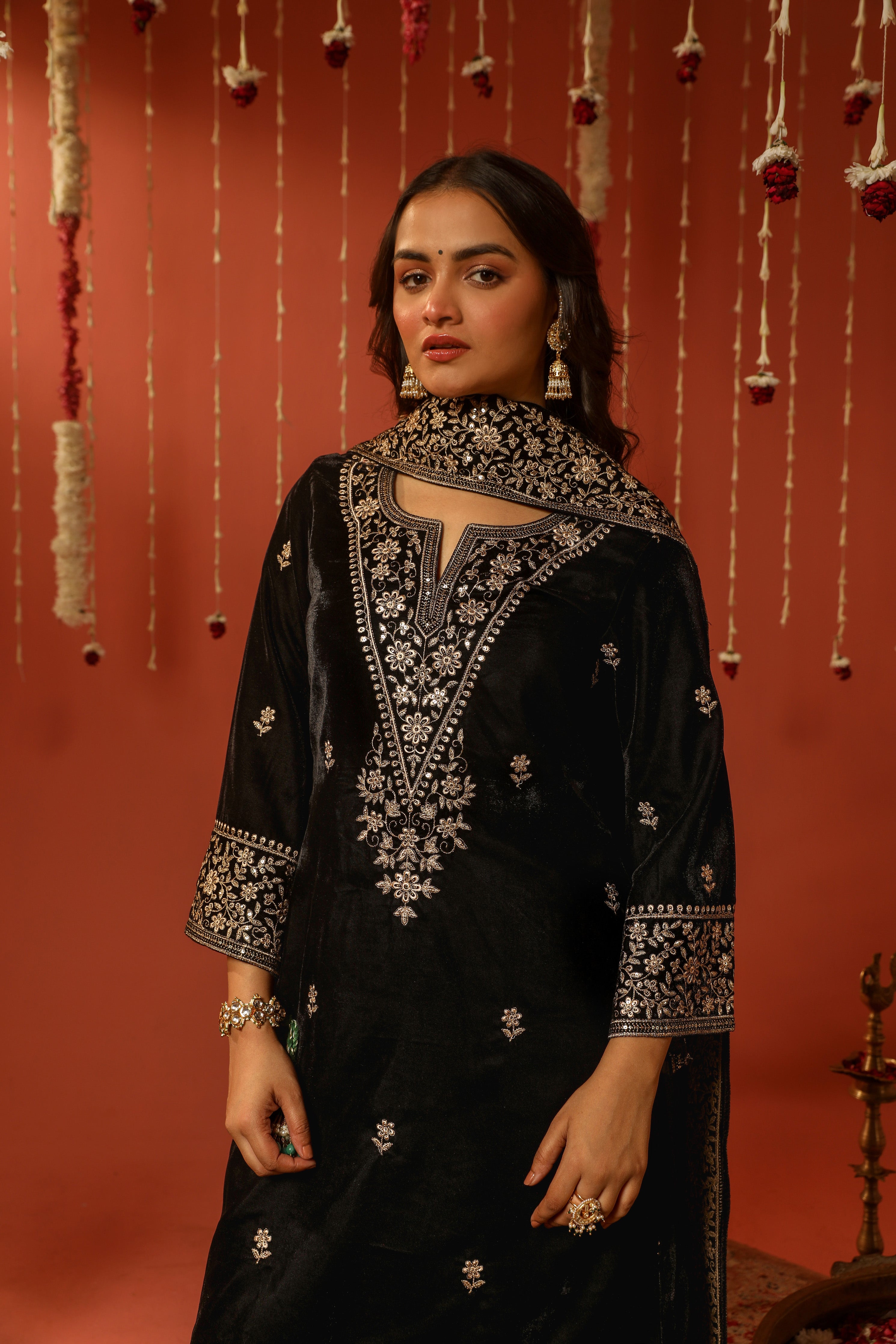 A in RAAG - Velvet Black Straight Suit Set