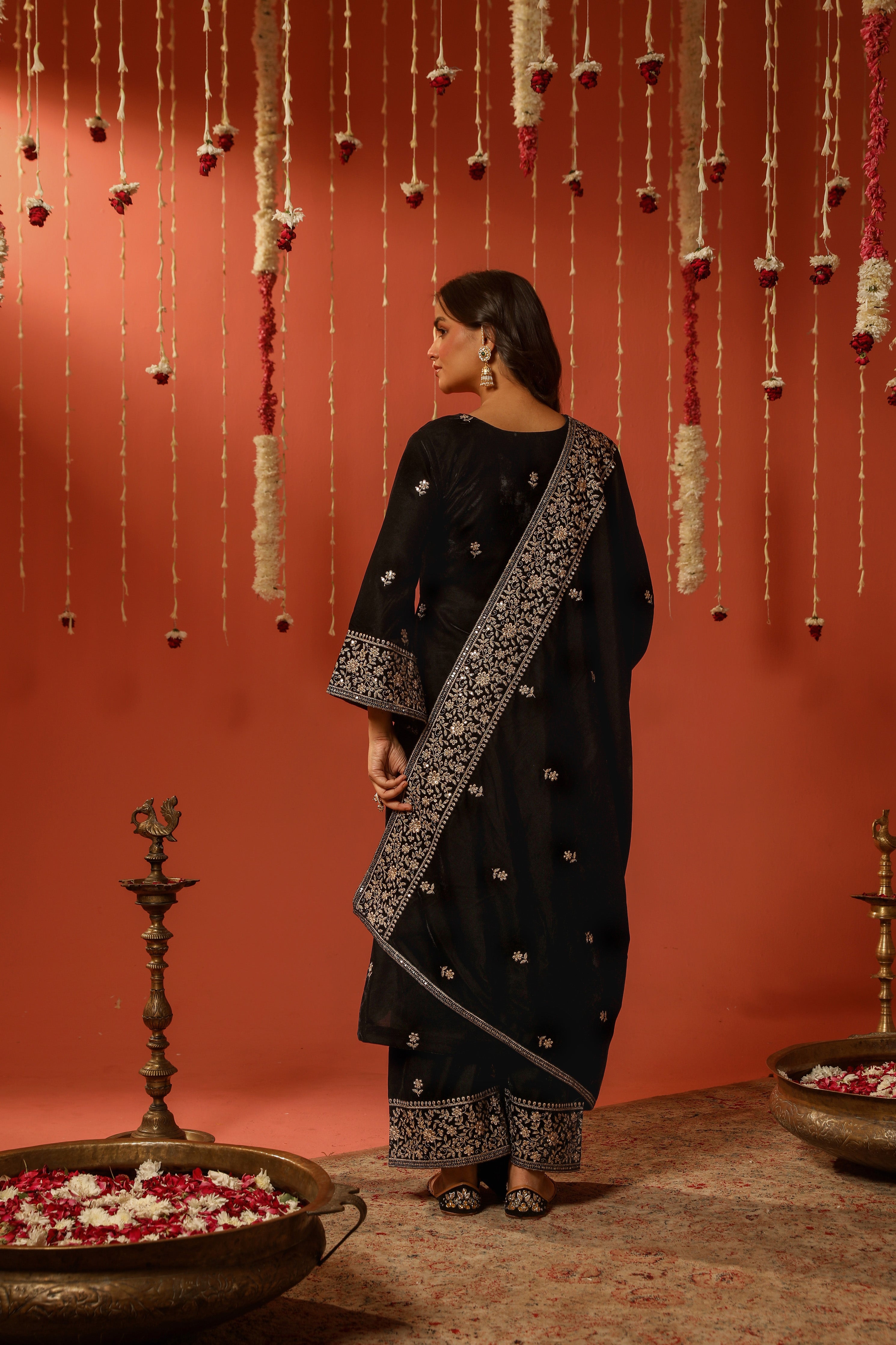 A in RAAG - Velvet Black Straight Suit Set