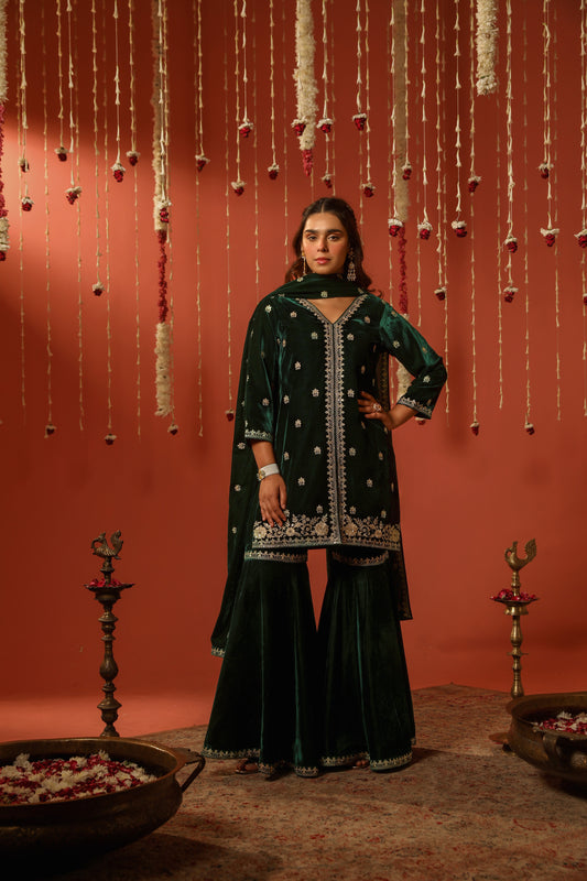 TARANA - Velvet Green Sharara Set