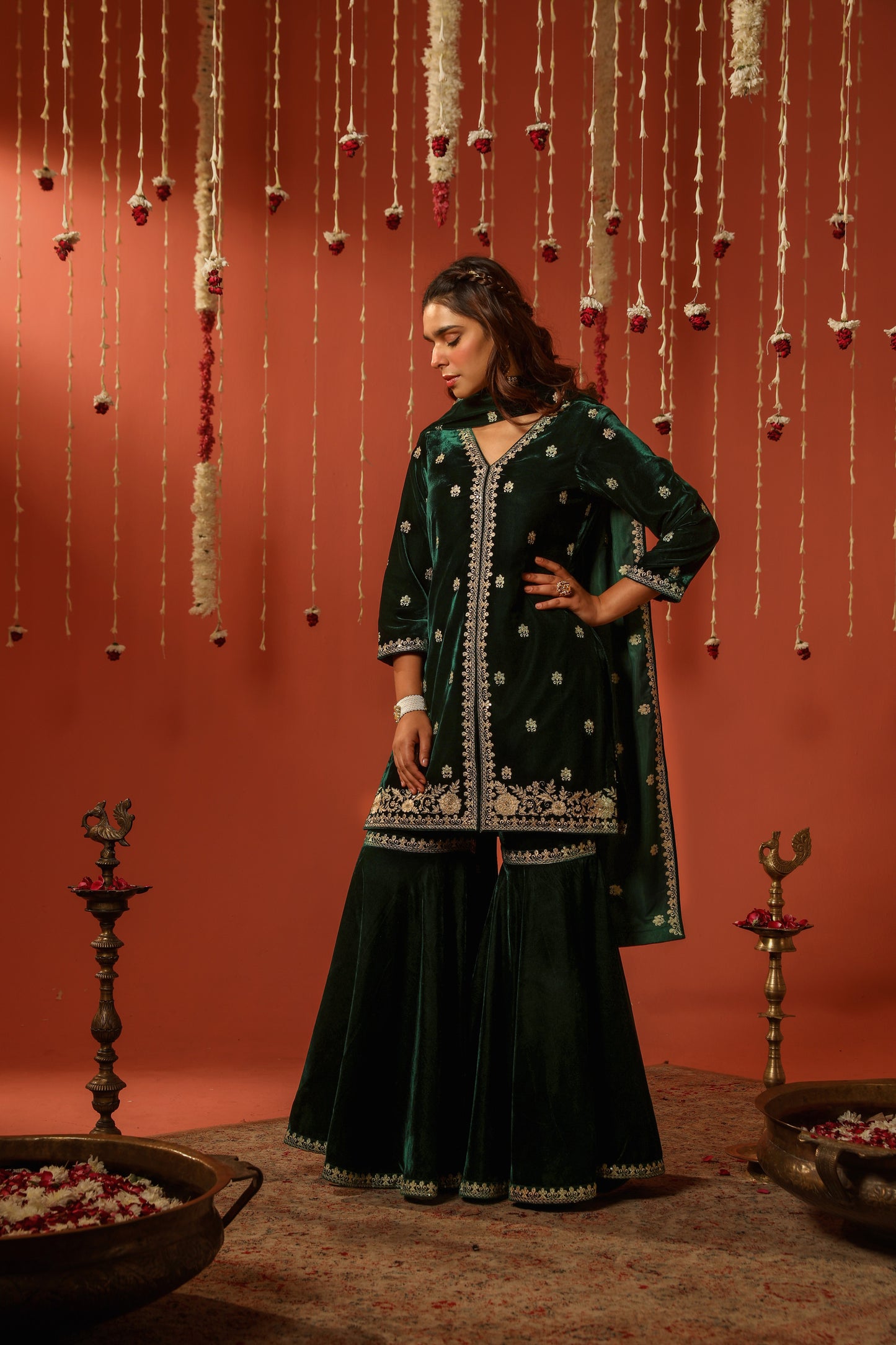 TARANA - Velvet Green Sharara Set