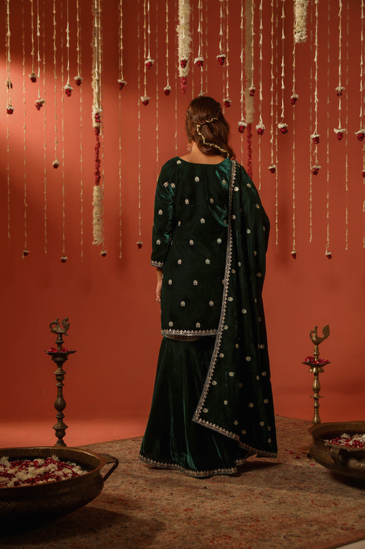 TARANA - Velvet Green Sharara Set