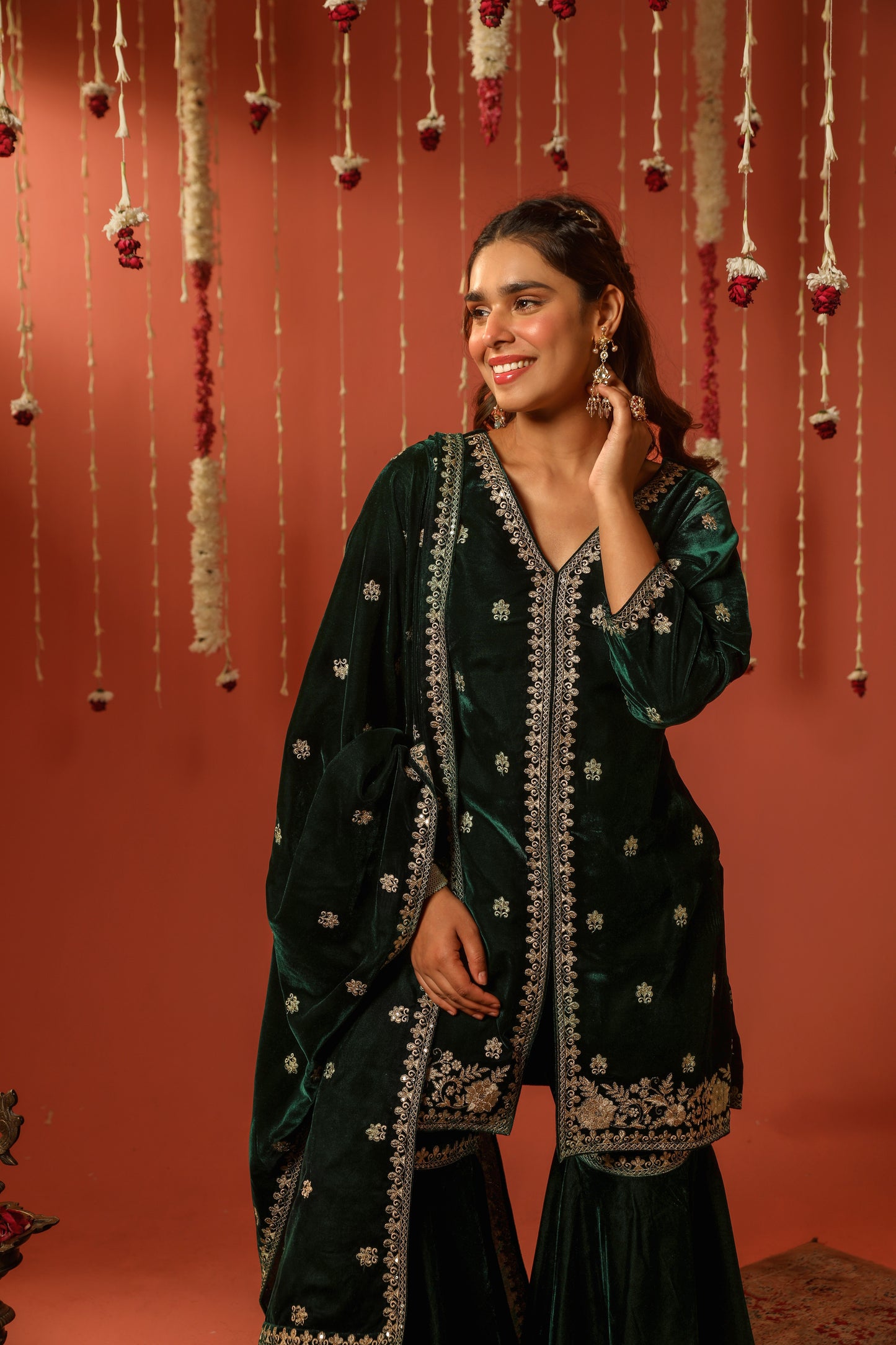 TARANA - Velvet Green Sharara Set