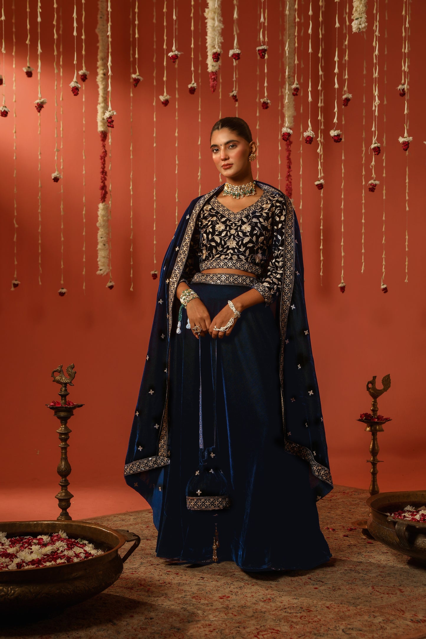 ALAAP - Velvet Blue Lehenga Set