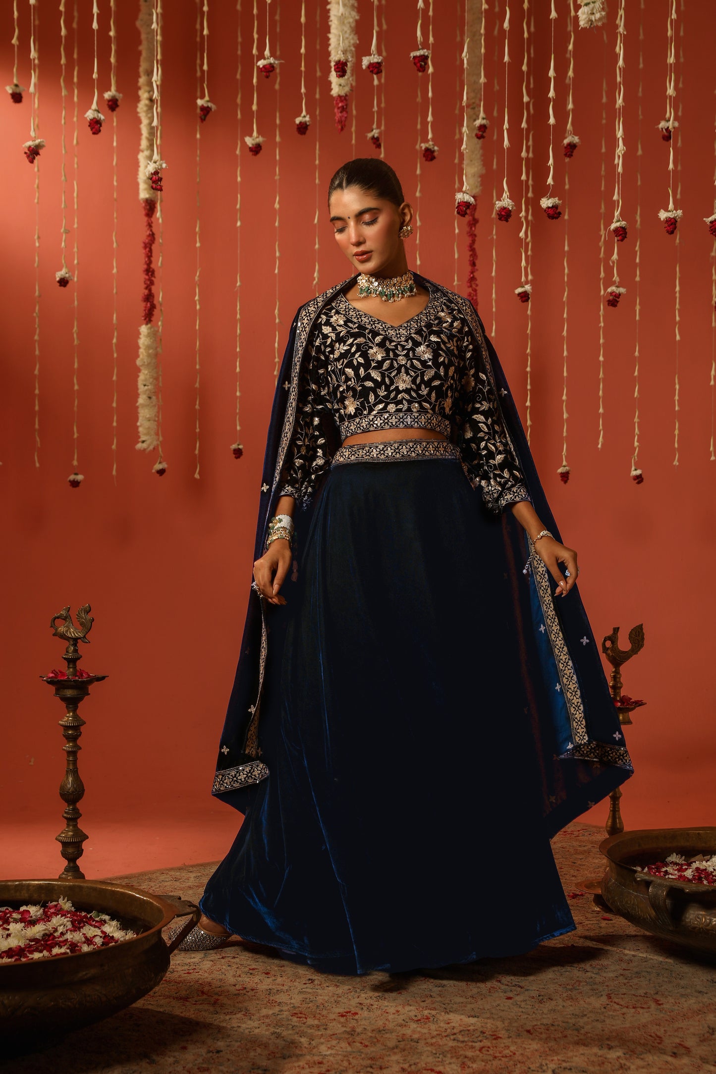 ALAAP - Velvet Blue Lehenga Set