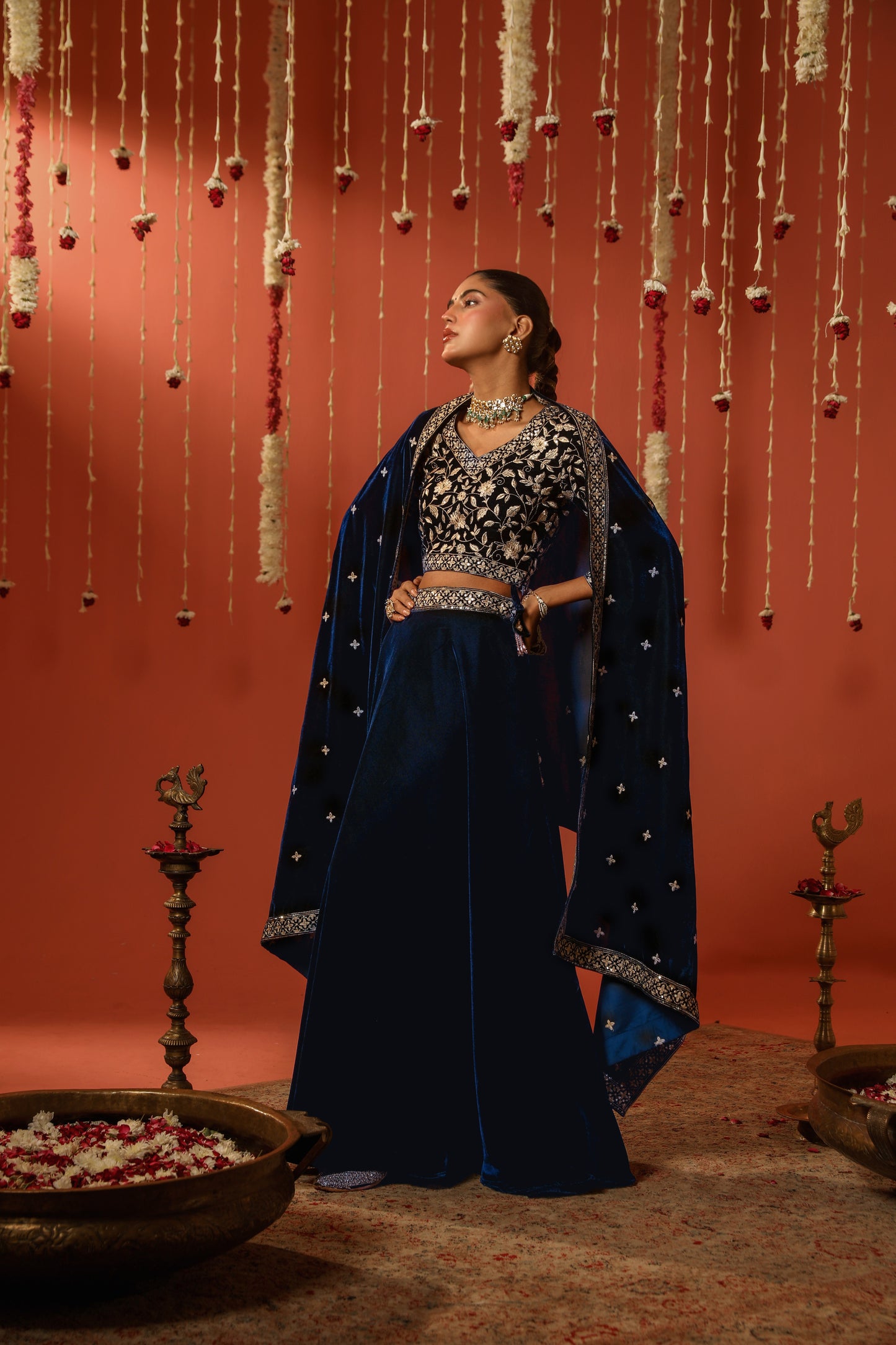 ALAAP - Velvet Blue Lehenga Set