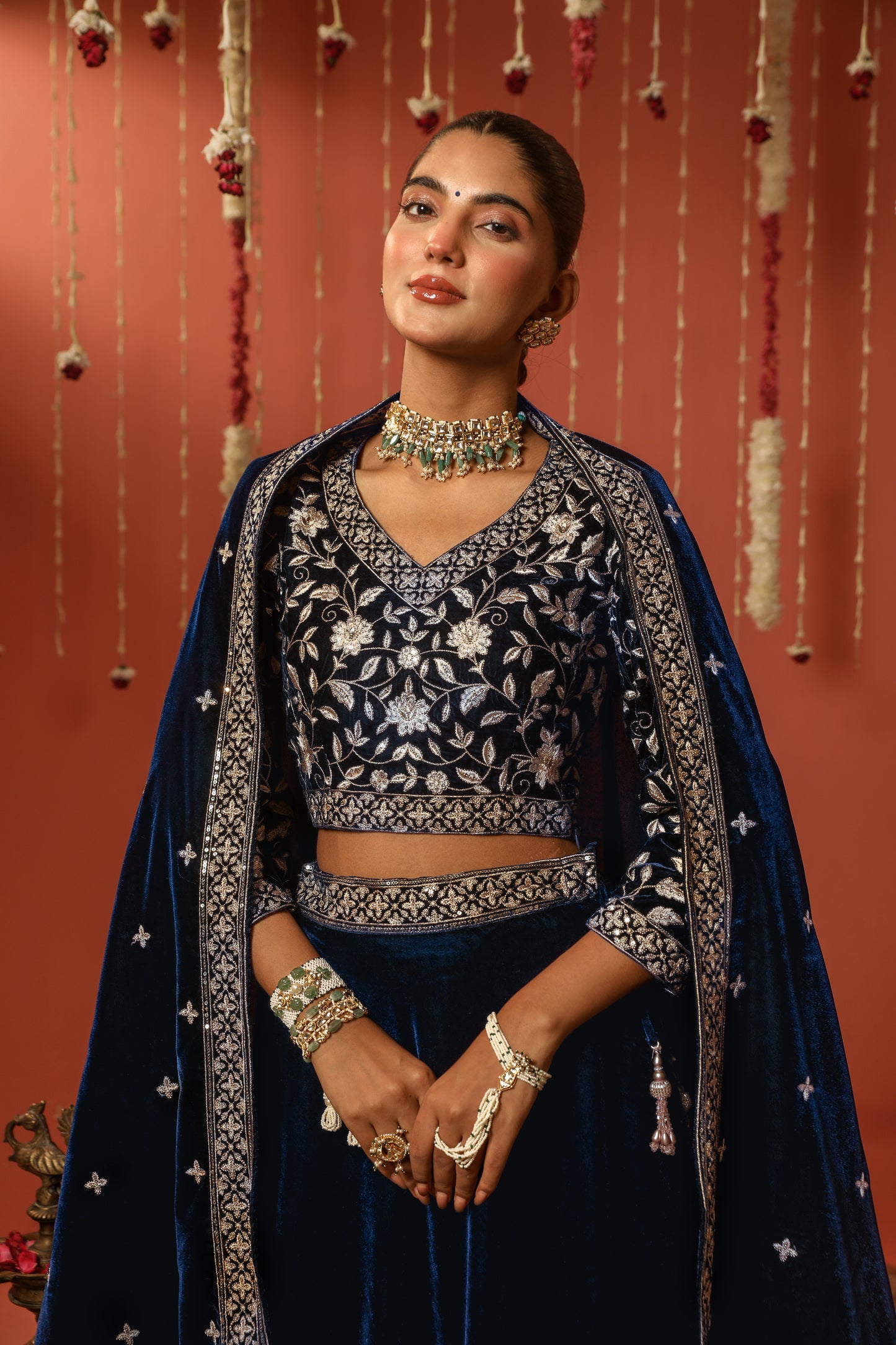 ALAAP - Velvet Blue Lehenga Set