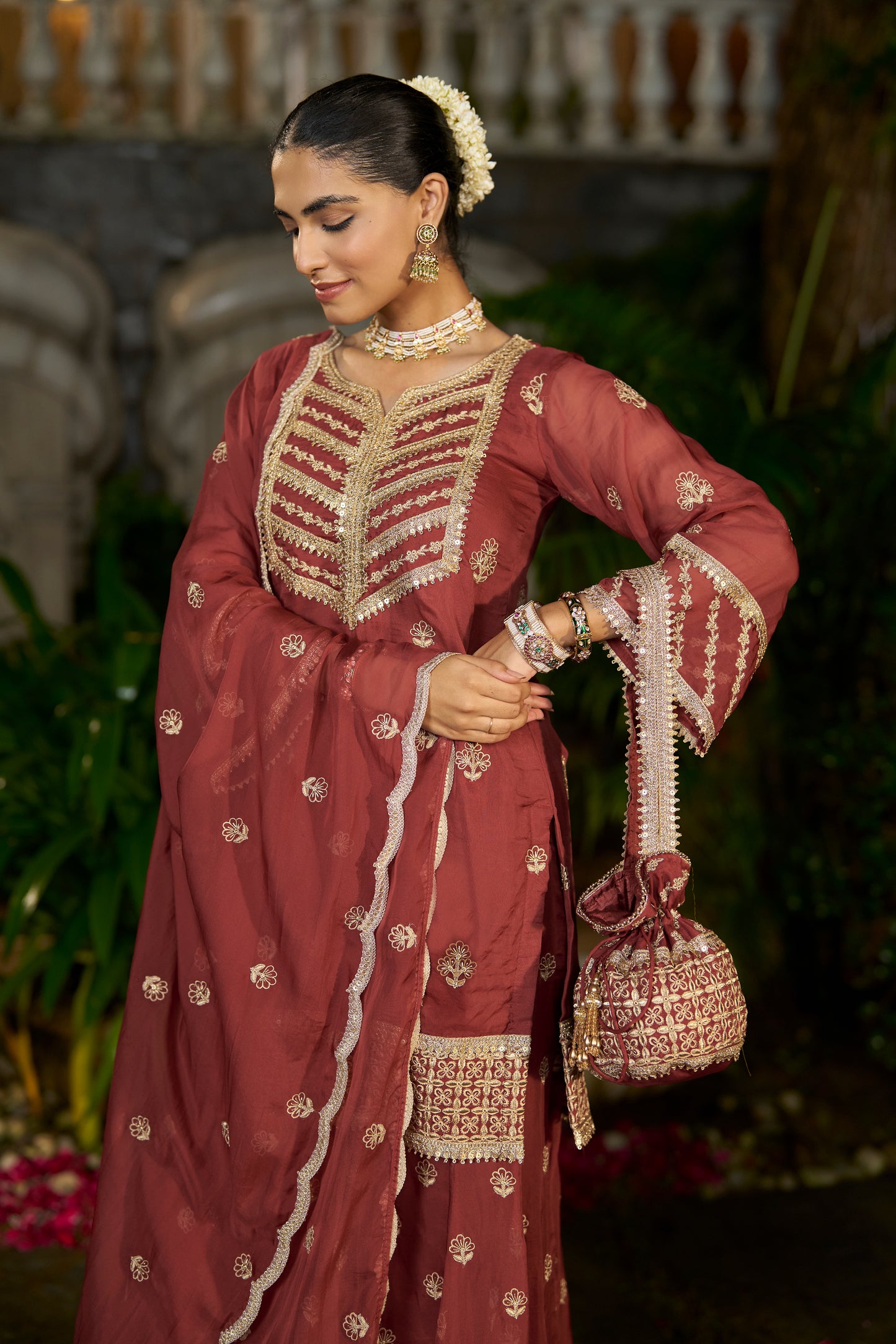 SIYAH - Rust Organza Sharara Set