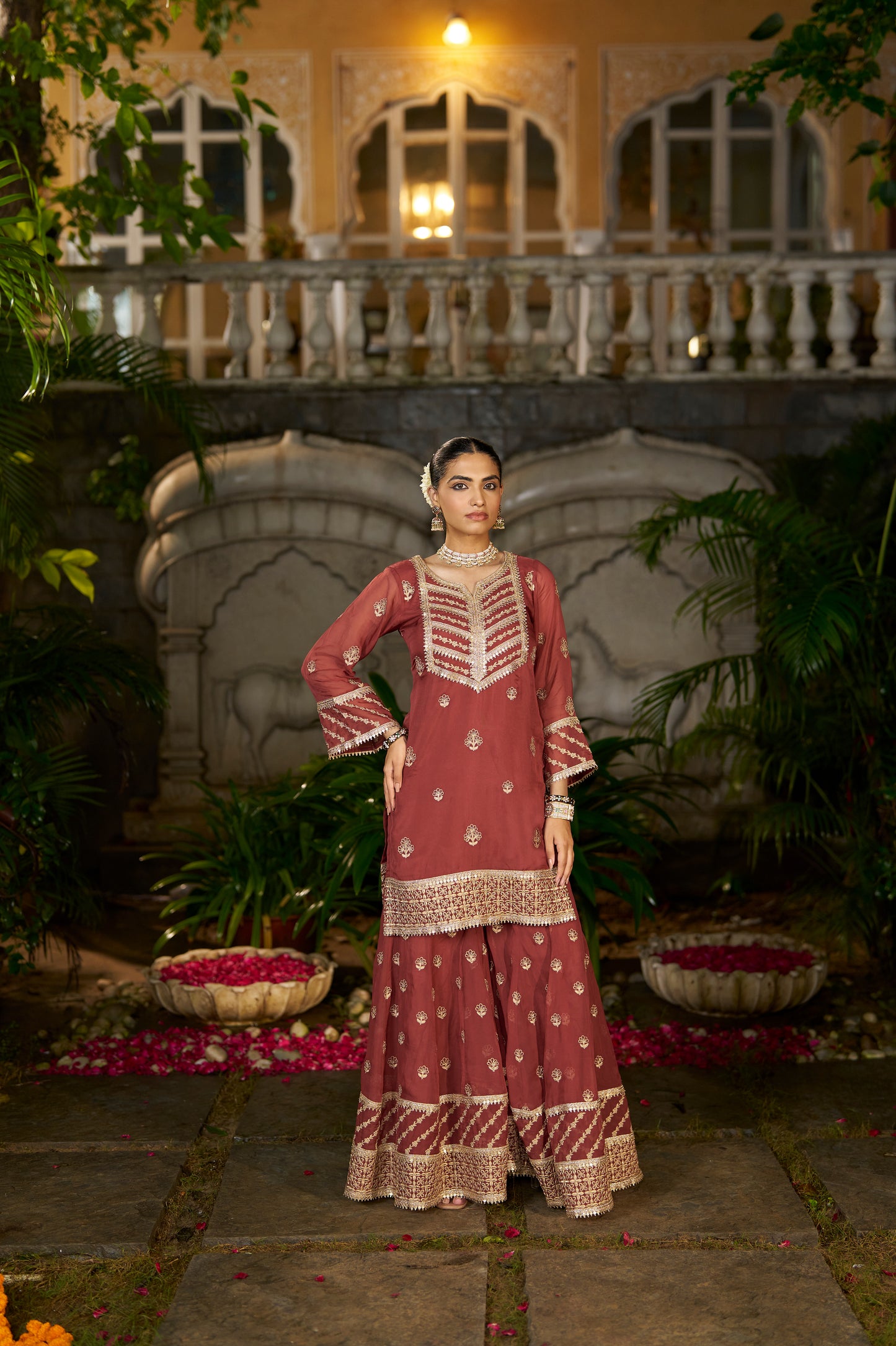 SIYAH - Rust Organza Sharara Set