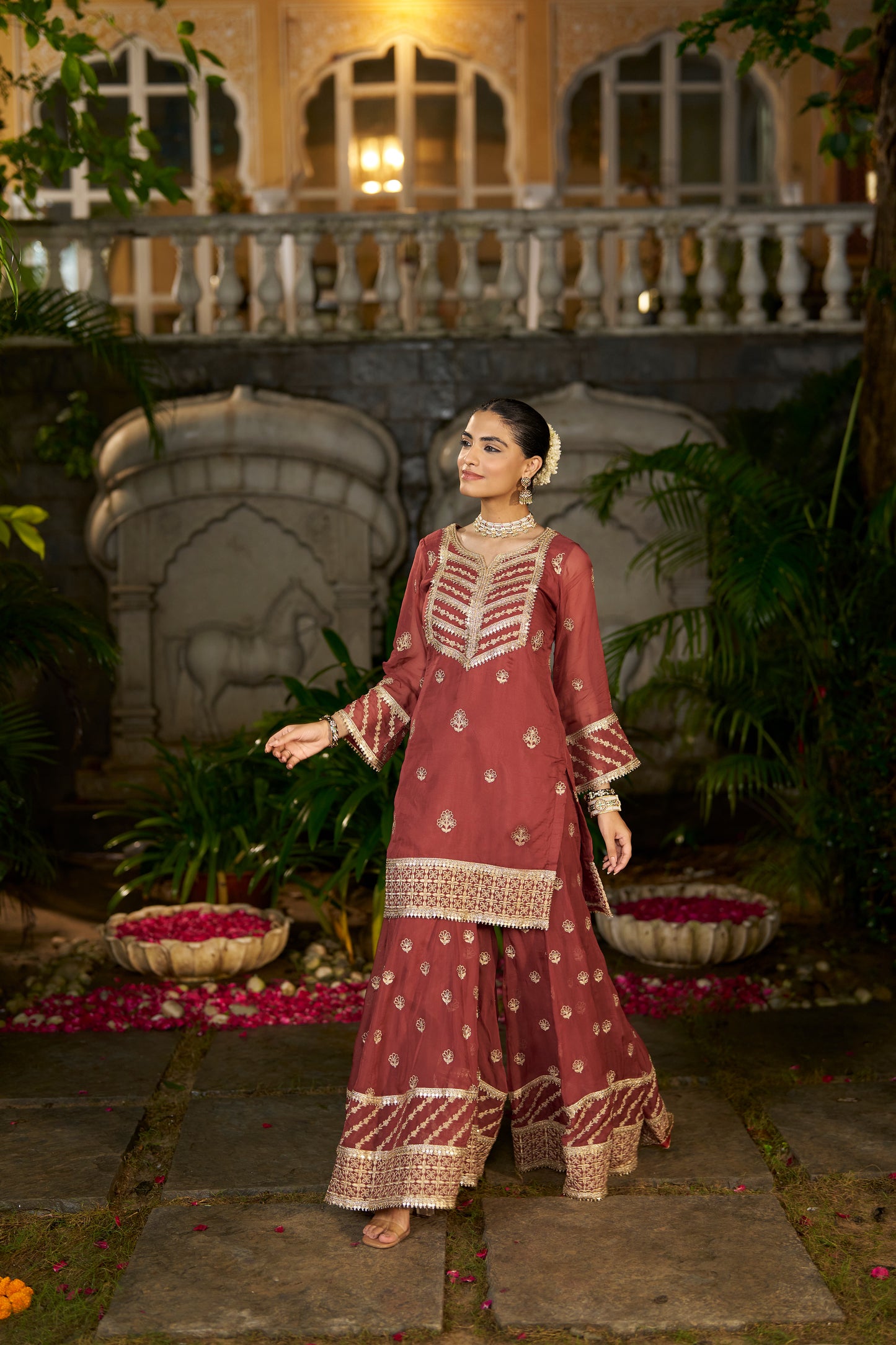 SIYAH - Rust Organza Sharara Set