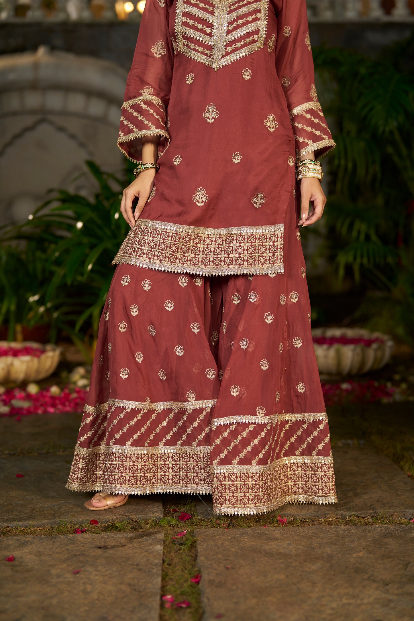SIYAH - Rust Organza Sharara Set