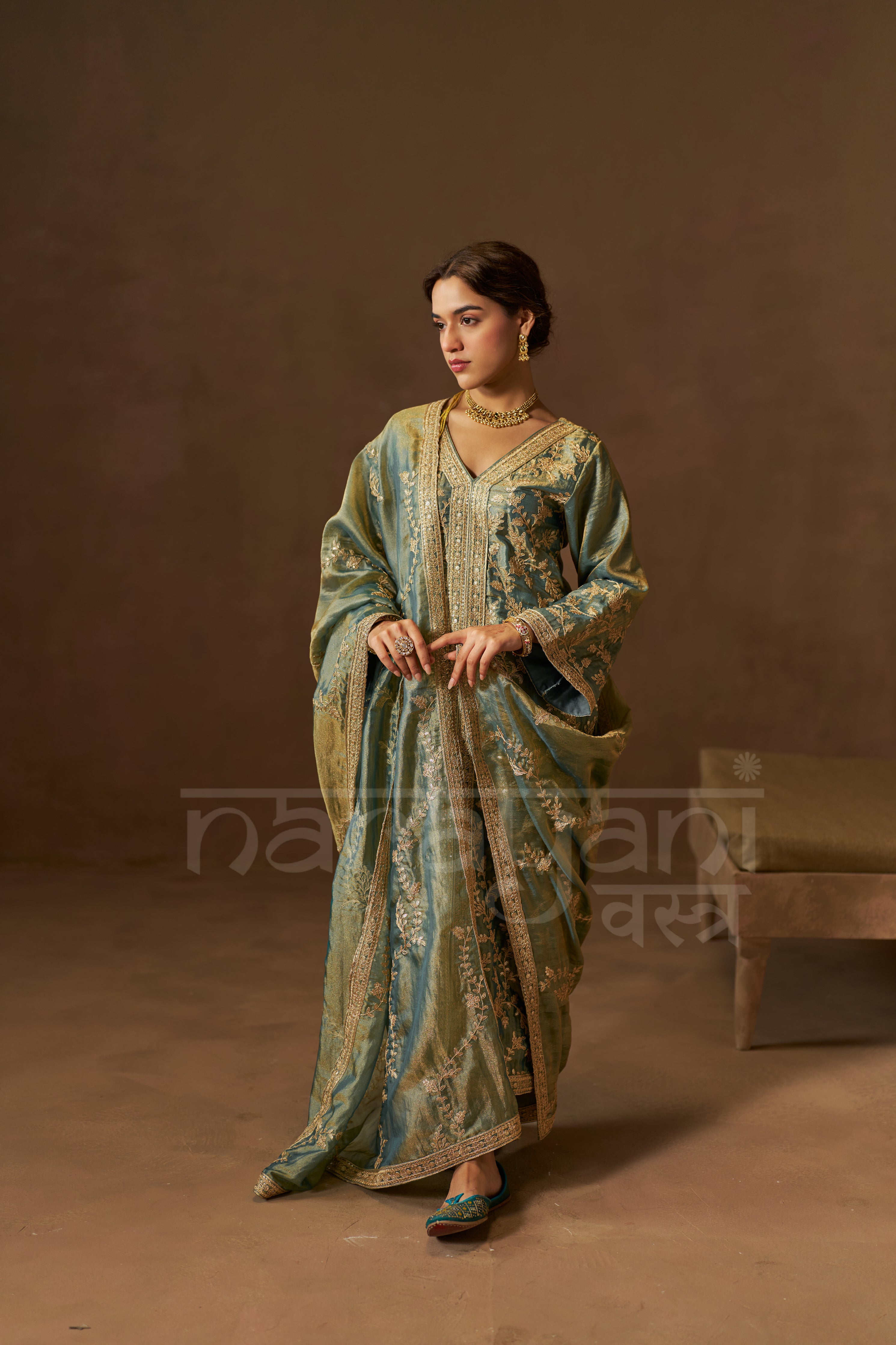 BARKHA - Sage Blue Tissue-Organza Suit Set
