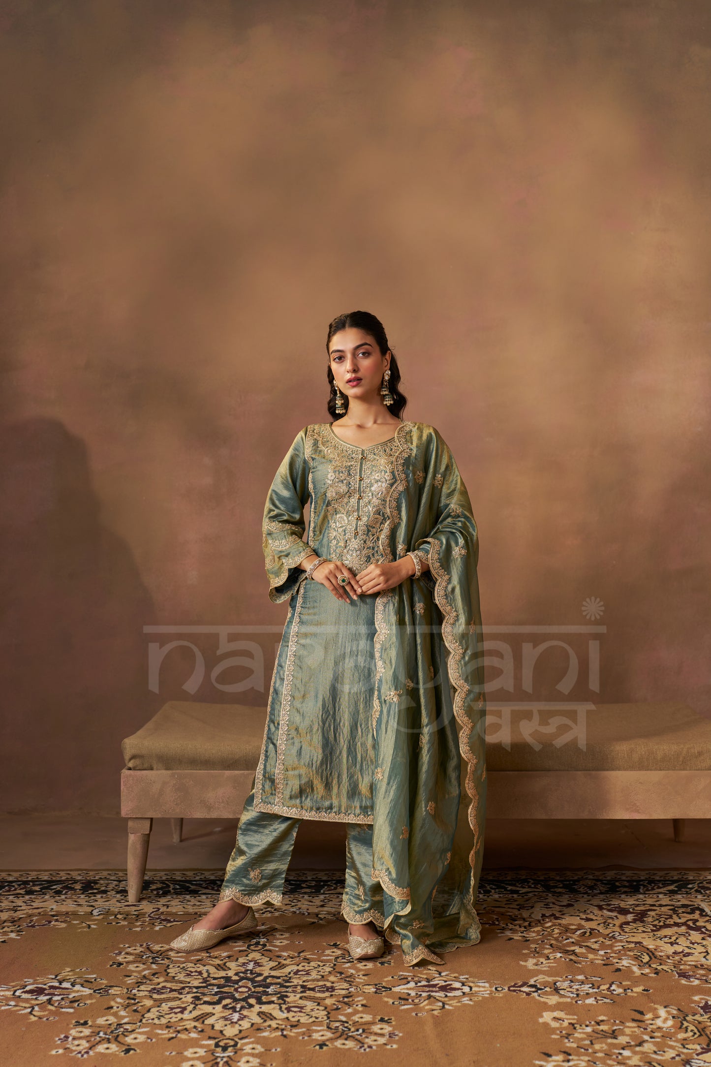 HAYA - Sage Blue Tissue-Organza Suit Set