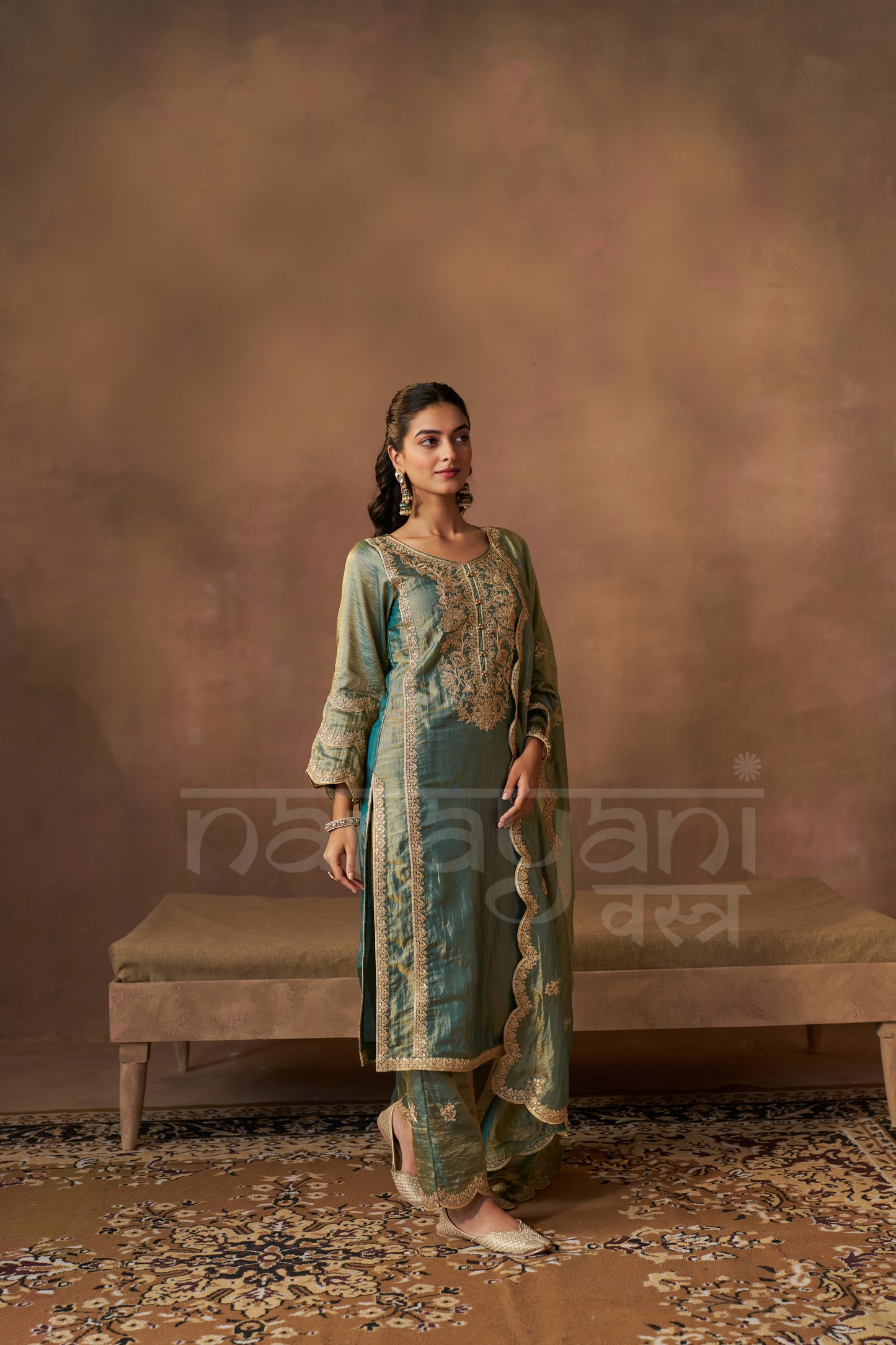 HAYA - Sage Blue Tissue-Organza Suit Set