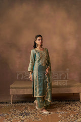 HAYA - Sage Blue Tissue-Organza Suit Set