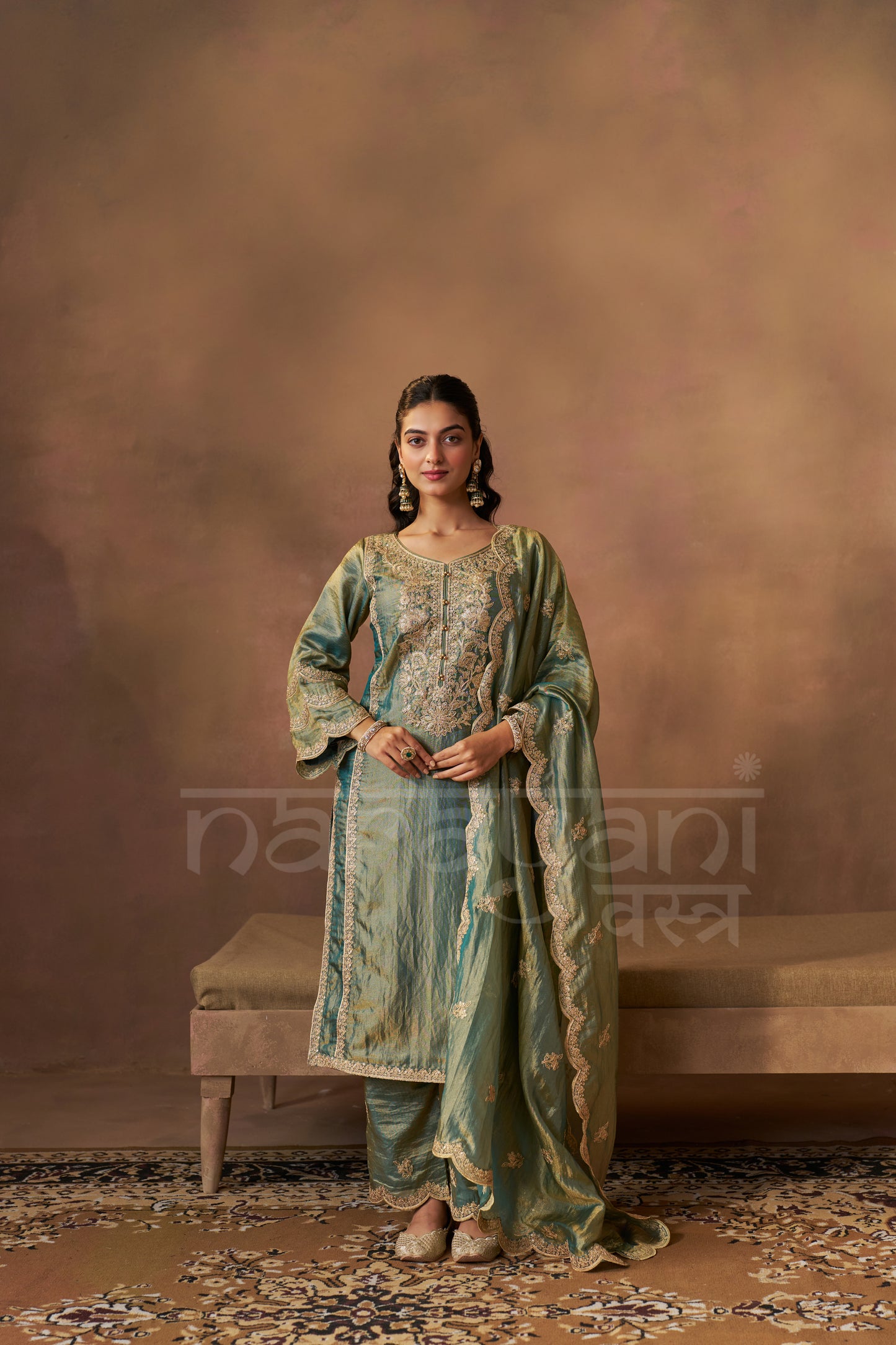 HAYA - Sage Blue Tissue-Organza Suit Set