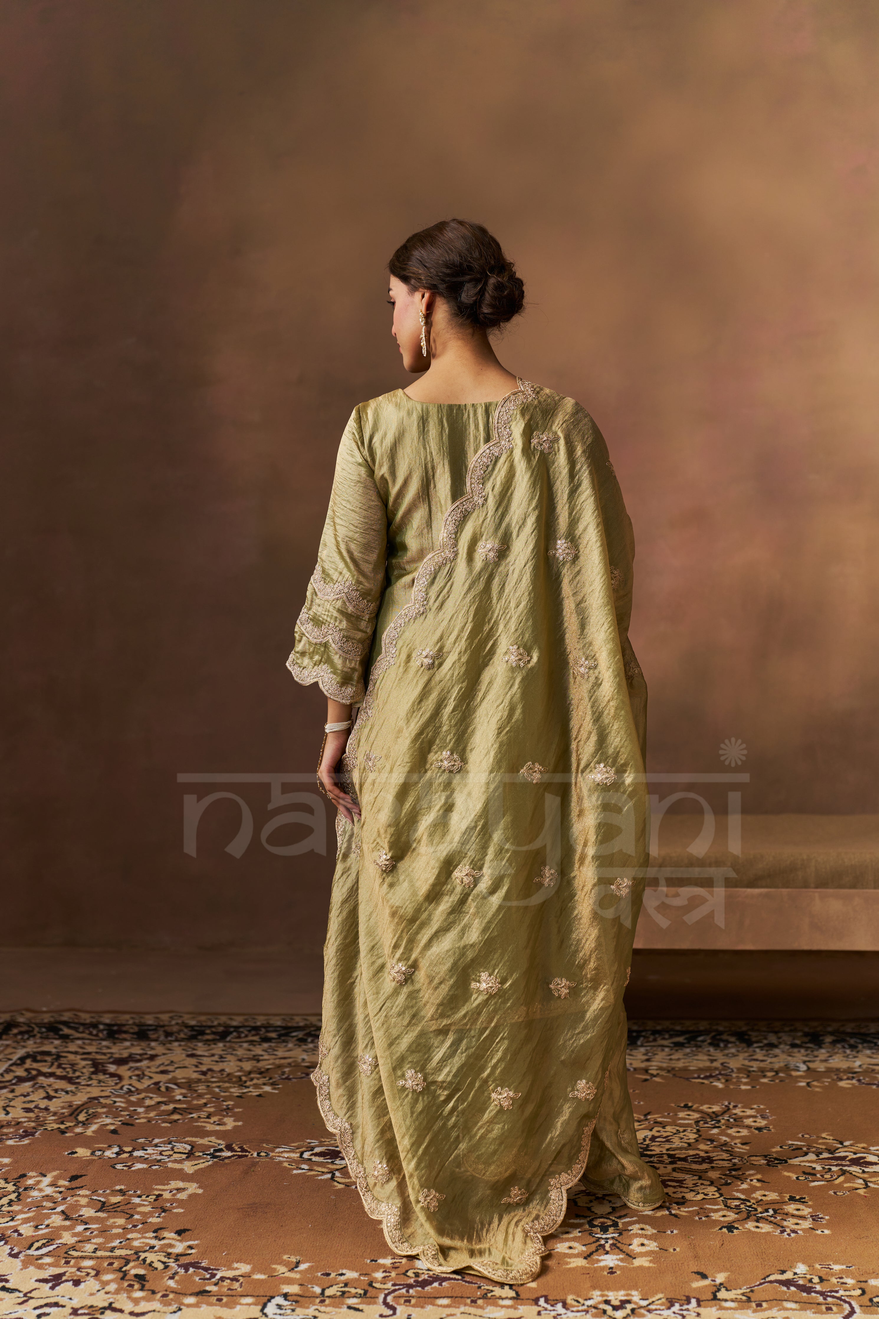 ZOYA - Olive green Tissue-Organza Suit Set