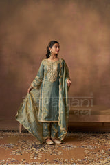 HAYA - Sage Blue Tissue-Organza Suit Set